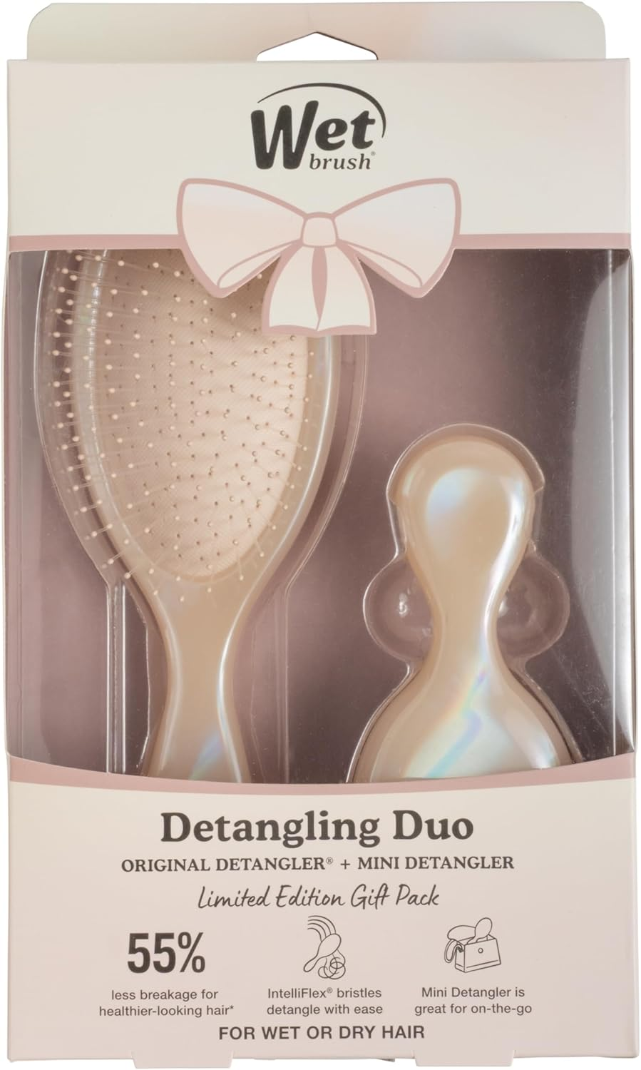 Wet Brush Original Detangler & Mini Duo Hair Brush Kit, Cream (Iridescence Icon) - Ultra-Soft Intelliflex Bristles - Detangling Brush Glides through Tangles for All Hair Types (Wet Dry & Damaged)