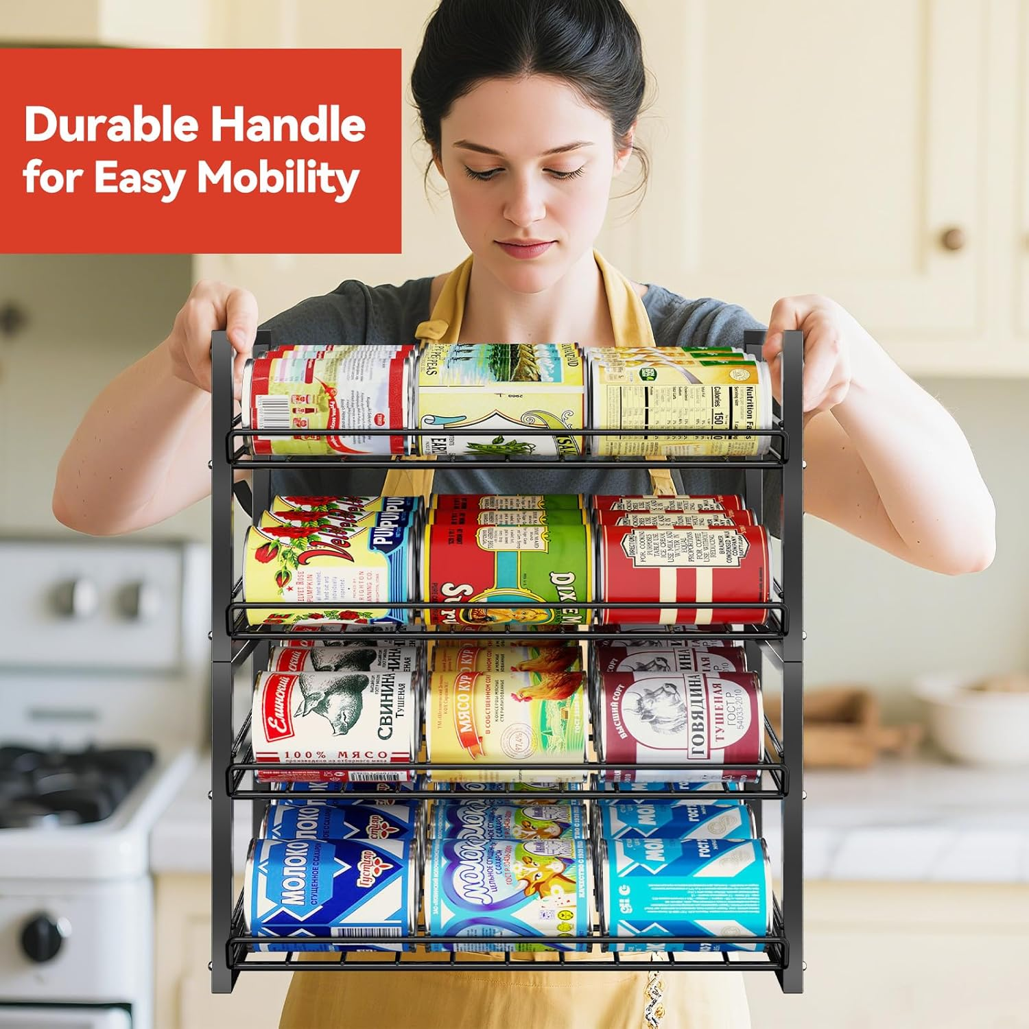 SUFAUY 4-Tier Stackable Rack Organizer for Pantry, Can Storage Holder for Various Ounces of Canned Food Soda Drinks, Can Dispenser Holds up to 50 Cans for Cupboard Cabinet, Black image number 4