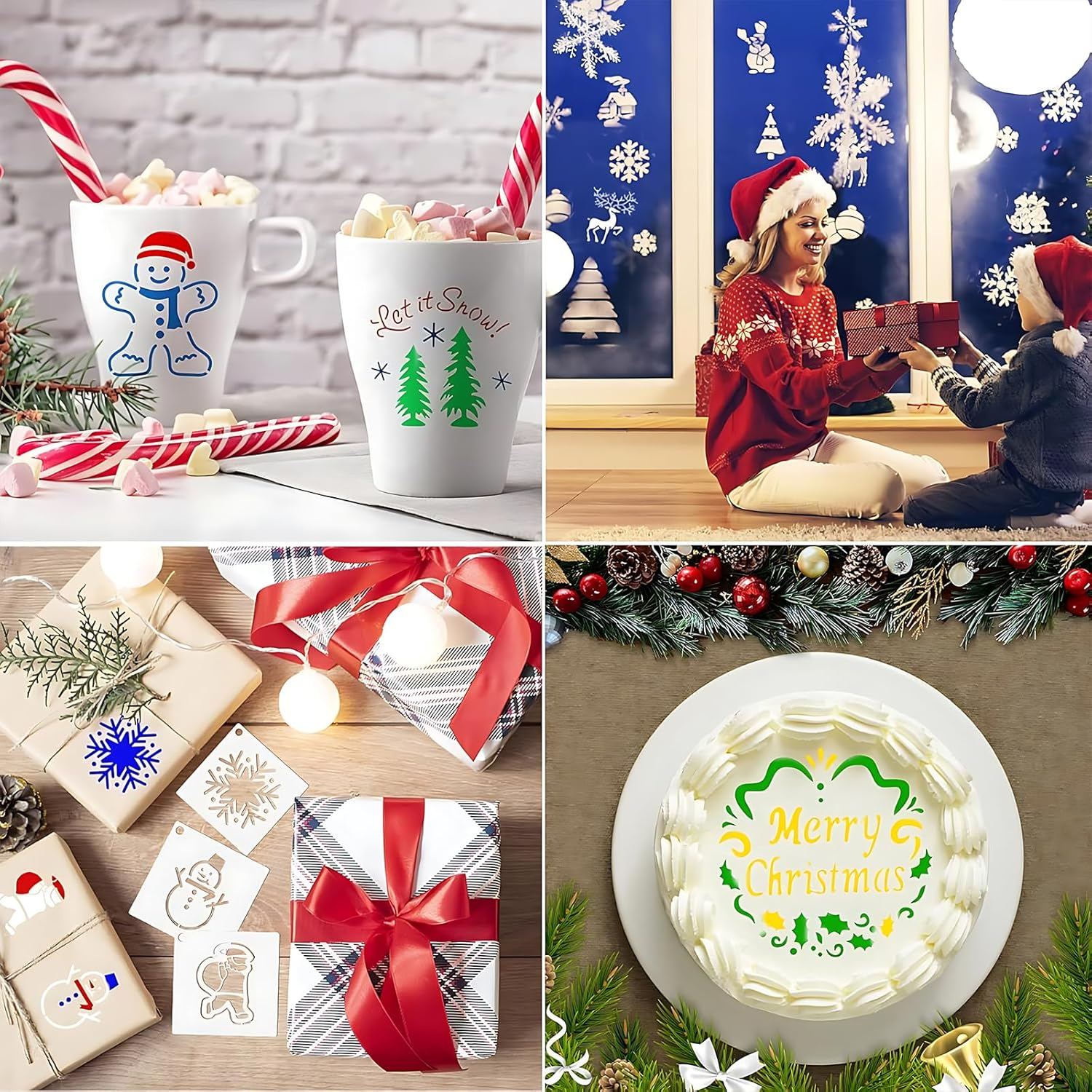 24 Pcs Christmas Stencils for Painting, Reusable Stencil Set for Crafts, DIY Wood Decorations, Includes Santa Claus, Tree, Snowflakes, Snowman