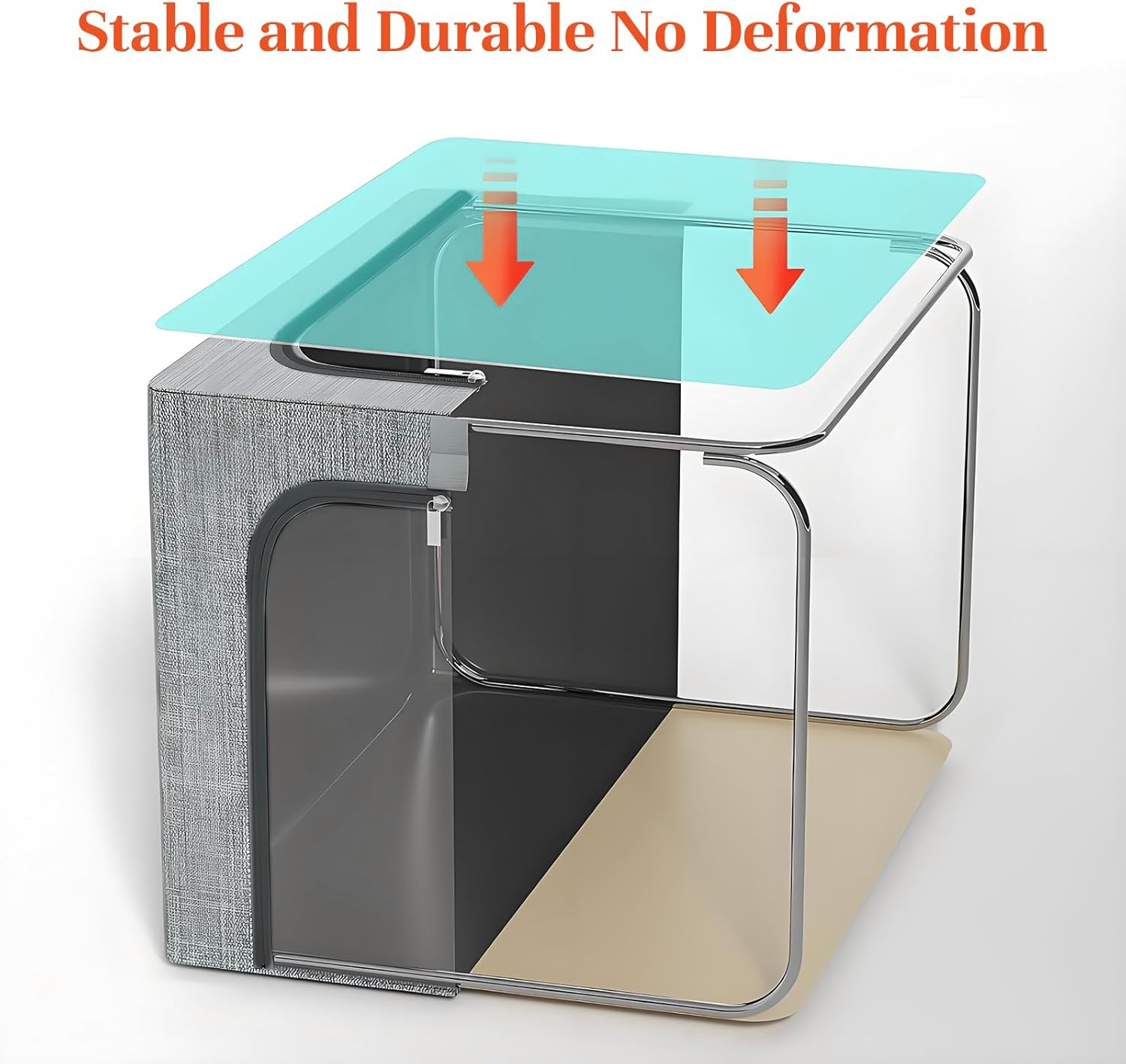 49L Clothes Storage Bags, 3 Pack Foldable Storage Bins Box with Metal Frame, Thick Stackable Closet Organizers Container Set with Handles Clear Window Cotton Linen(Grey) image number 3