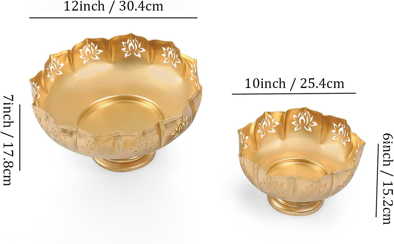 TIED RIBBONS Lotus Urli Metal Bowl for Decor | Iron | Set of 2 | 10, 12 Inch | Urlis for Decoration, Diwali Decor | Urli Bowl for Floating Flowers, Tea Light Candle, Home, Diwali Decorations image number 5