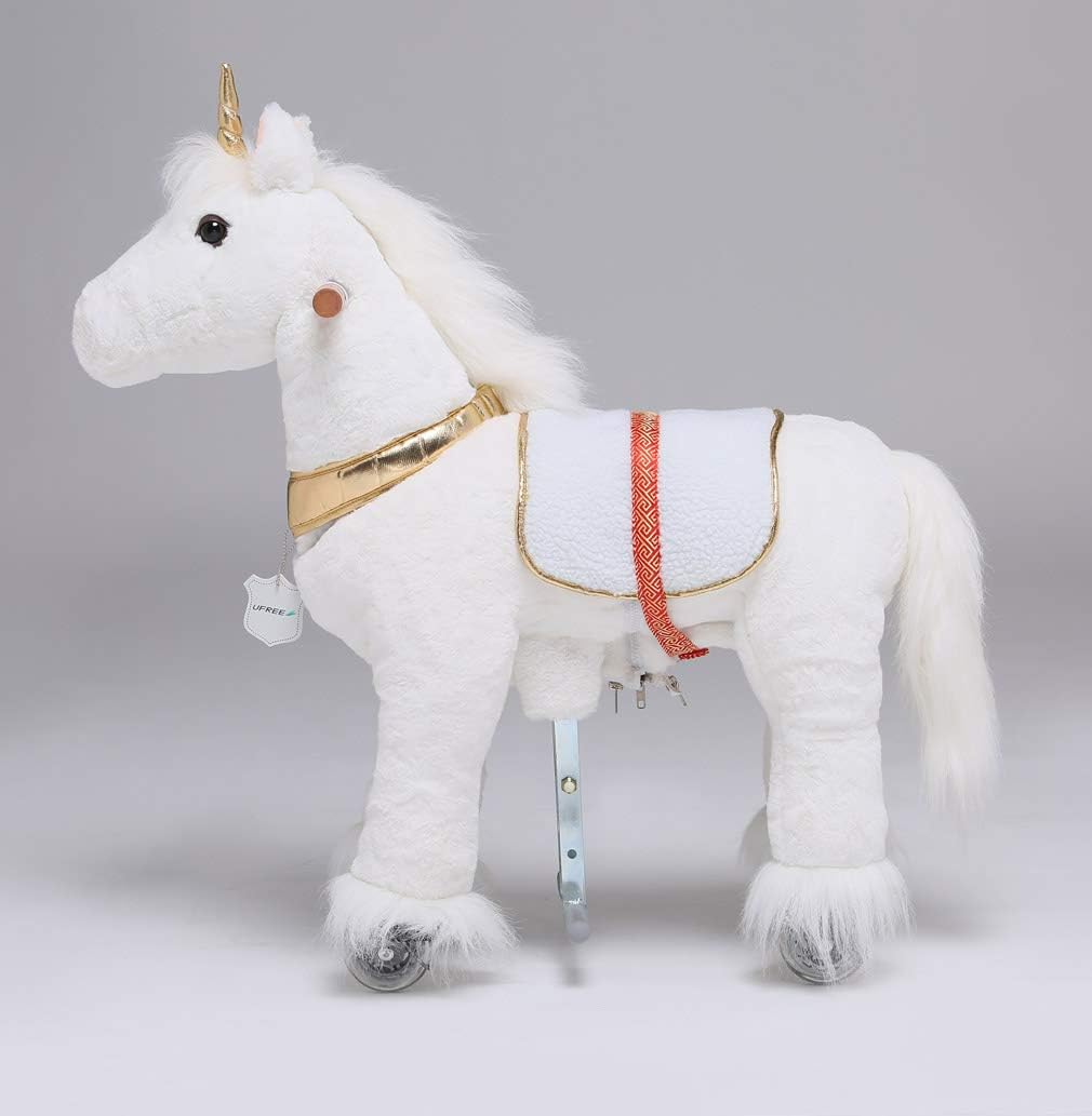 UFREE Horse Action Pony, Walking Horse Toy, Rocking Horse with Wheels Giddy up Ride on for Kids Aged 3 to 6 Years Old, Unicorn with Golden Horn image number 2