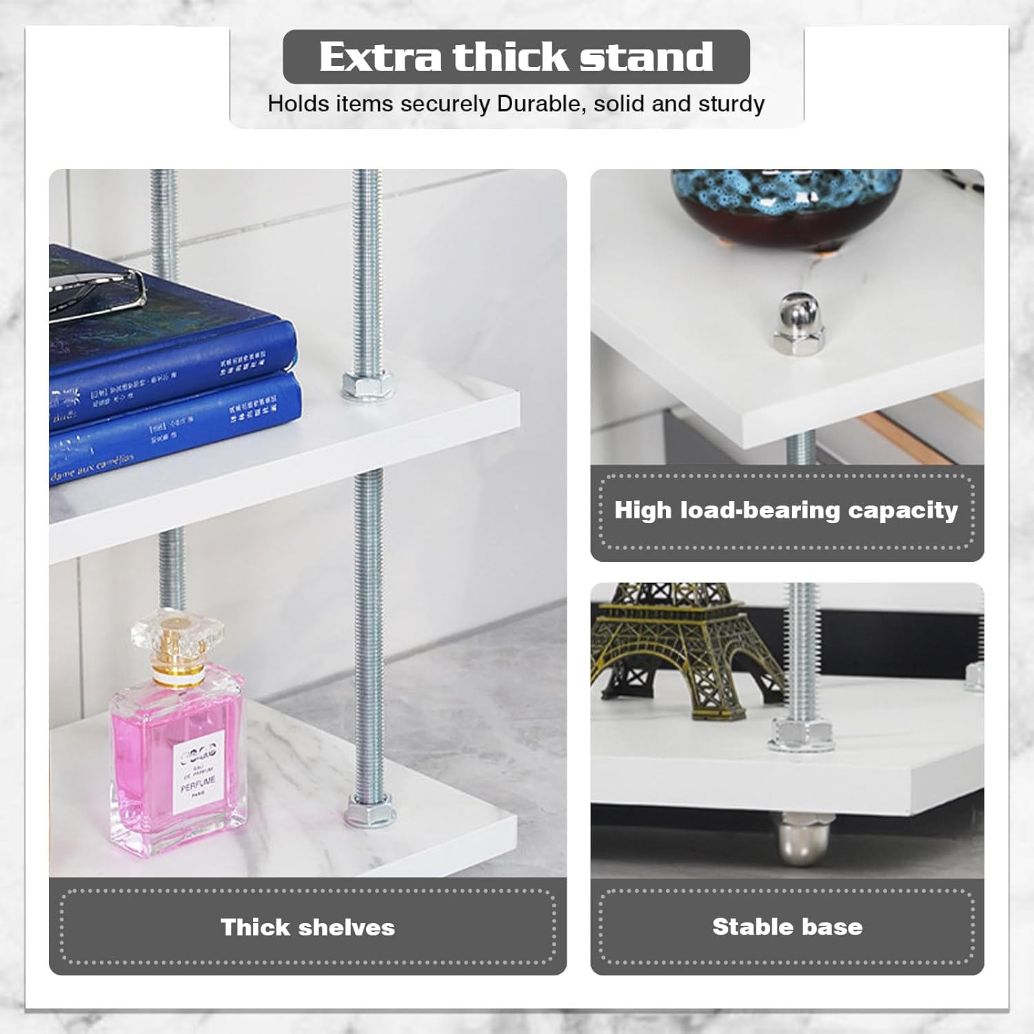 Desktop Organizer,White Bookcases,Mug Holder Countertop, Kitchen Counter Shelf for Tea Coffee Bar Accessories,Cup Display, Condiment Storage Rack, 3Tier Heavy Duty Solid Frame image number 2