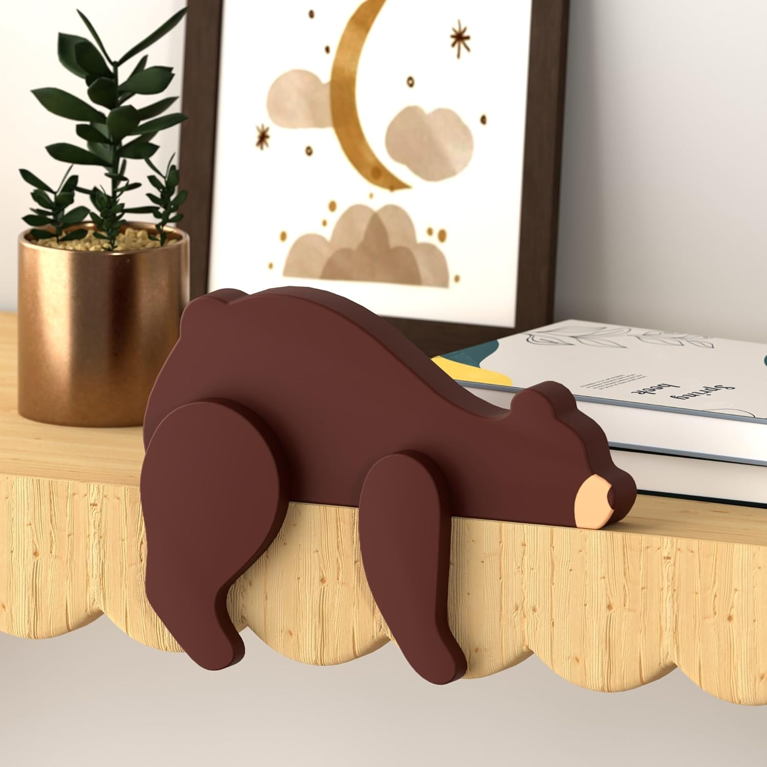 Woodland Nursery Decor - Wooden Animal for Baby Boy Nursery Decor, Forest Decoration for Room, Shelf, Bedroom (Bear) image number 6