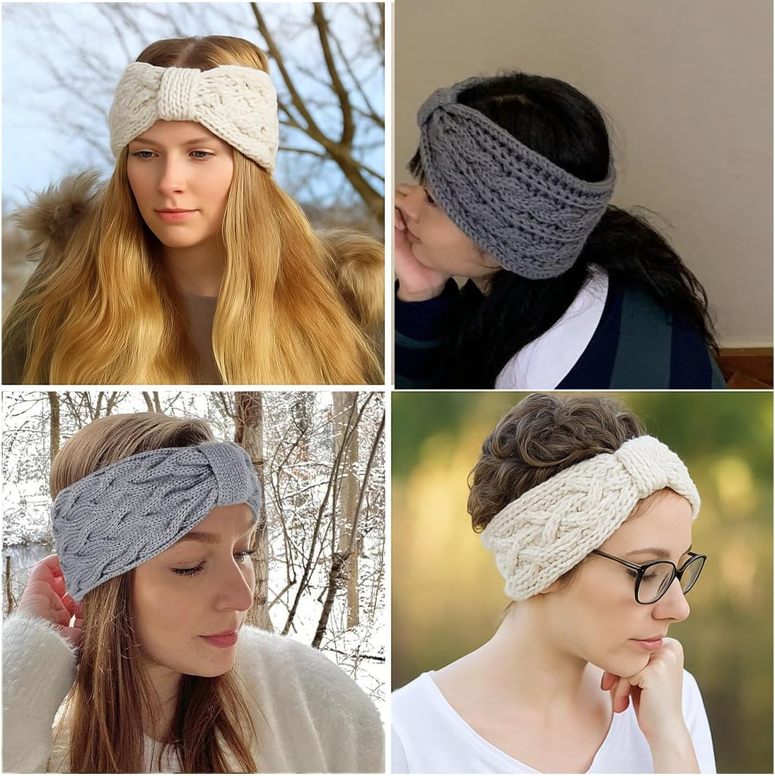 Pack of 2 Women'S Winter Headband Children Girls Headband Women'S Winter Knitted Autumn and Winter Versatile Hair Band, Elastic Thick Headwrap Headband, Beige, Grey image number 1