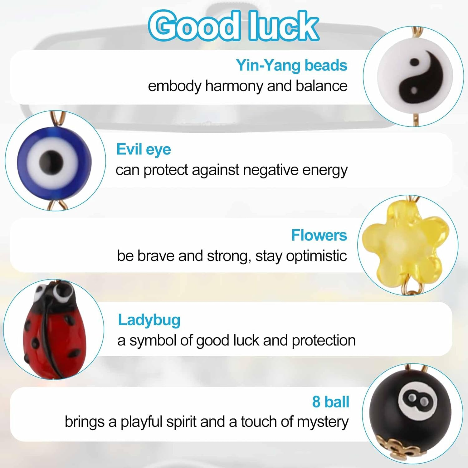 Good Lucky Days Car Charm, Evil Eye Car Hanging Ornament Beaded Lanyard Decor Rear View Mirror Car Ornament Cute Boho Flower Yin Yang Bead for Car Decor