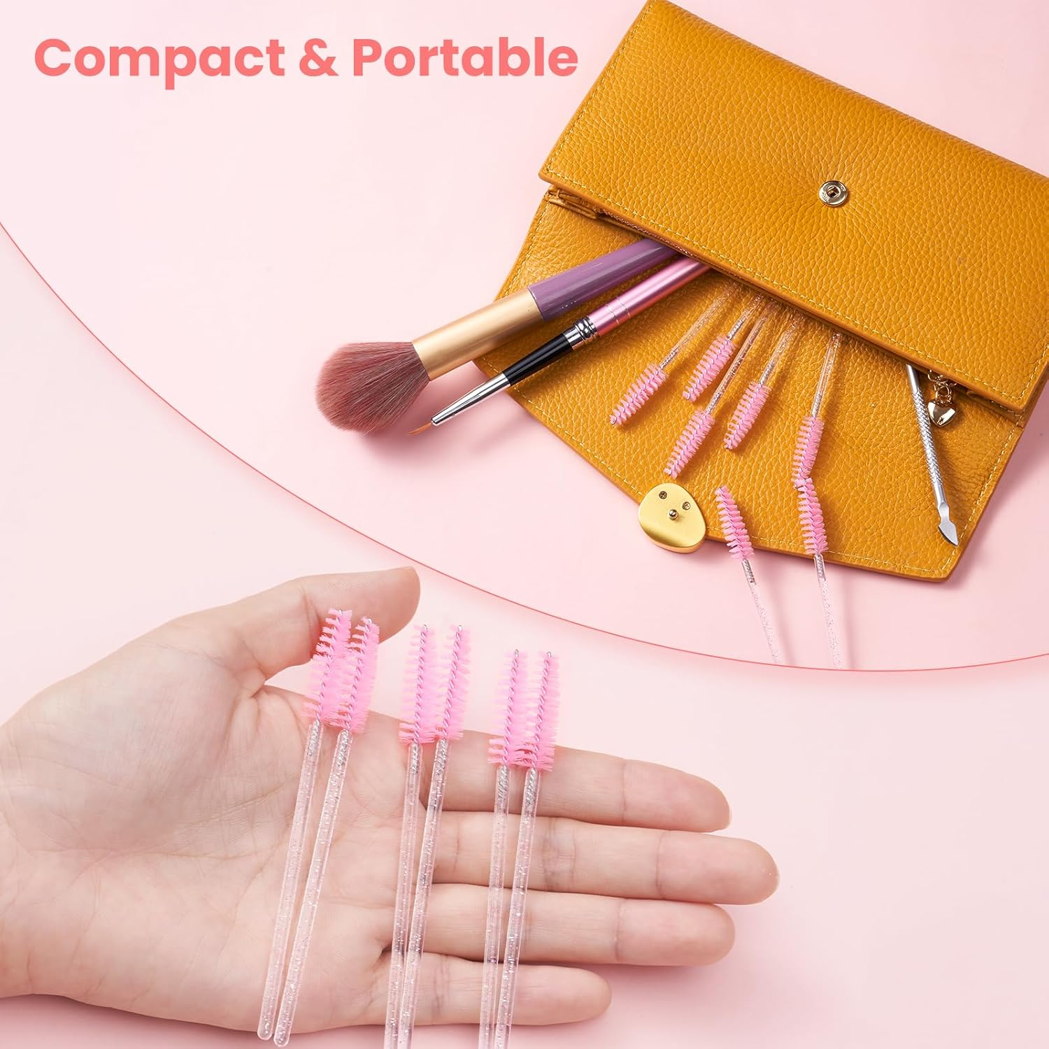 300PCS Disposable Eyelash Brushes - Crystal Mascara Wands - Eyelash Spoolies & Eyebrow Brushes - Makeup Applicators for Lash & Brow Grooming - Castor Oil Application - Cosmetic Tools (Pink) image number 2