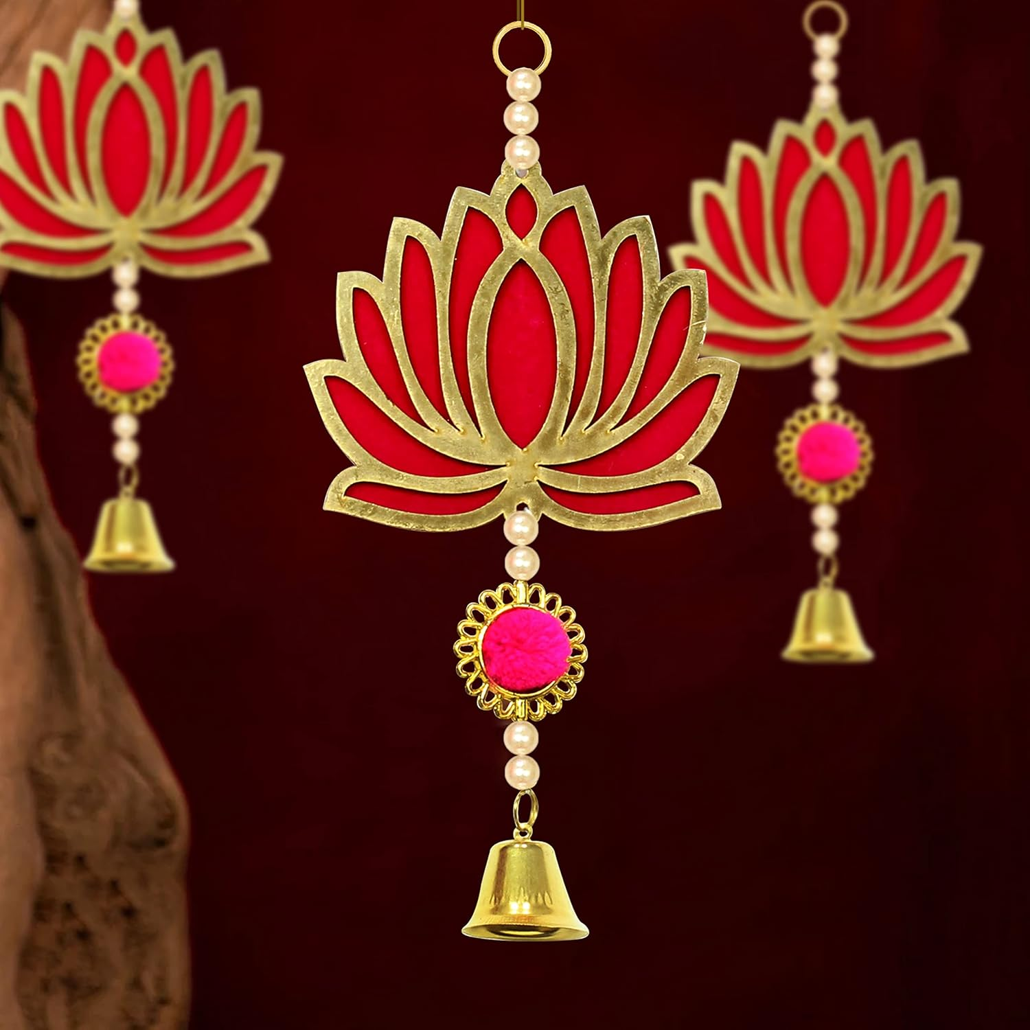 TIED RIBBONS Lotus Backdrop Hanging Pooja Decor | Plastic, 9 Inch | Set of 10 | Indian Pooja Decorations for Home, Navratri, Wedding, Ganesh Pooja |Diwali Decoration for Home, Ganesh Chaturthi image number 6