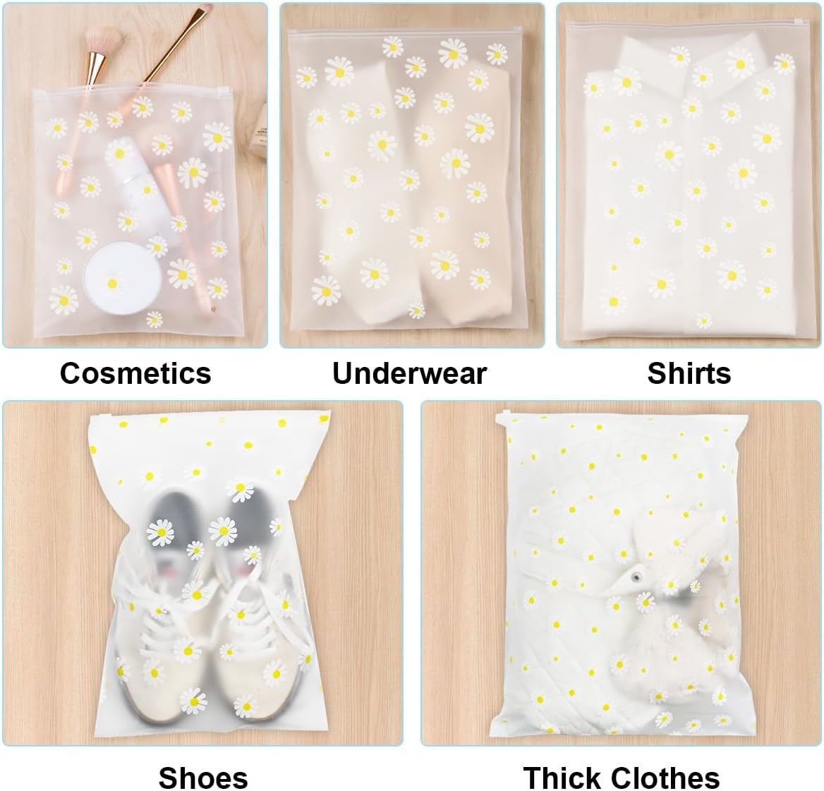 30PCS Travel Storage Bags for Clothes, Clear Reusable Bags Plastic Ziplock Bags, Waterproof Resealable Clothing Zipper Bags Luggage Organizer Pouch for Clothes, Towels, Shoes, Cosmetics (5 Size) image number 1