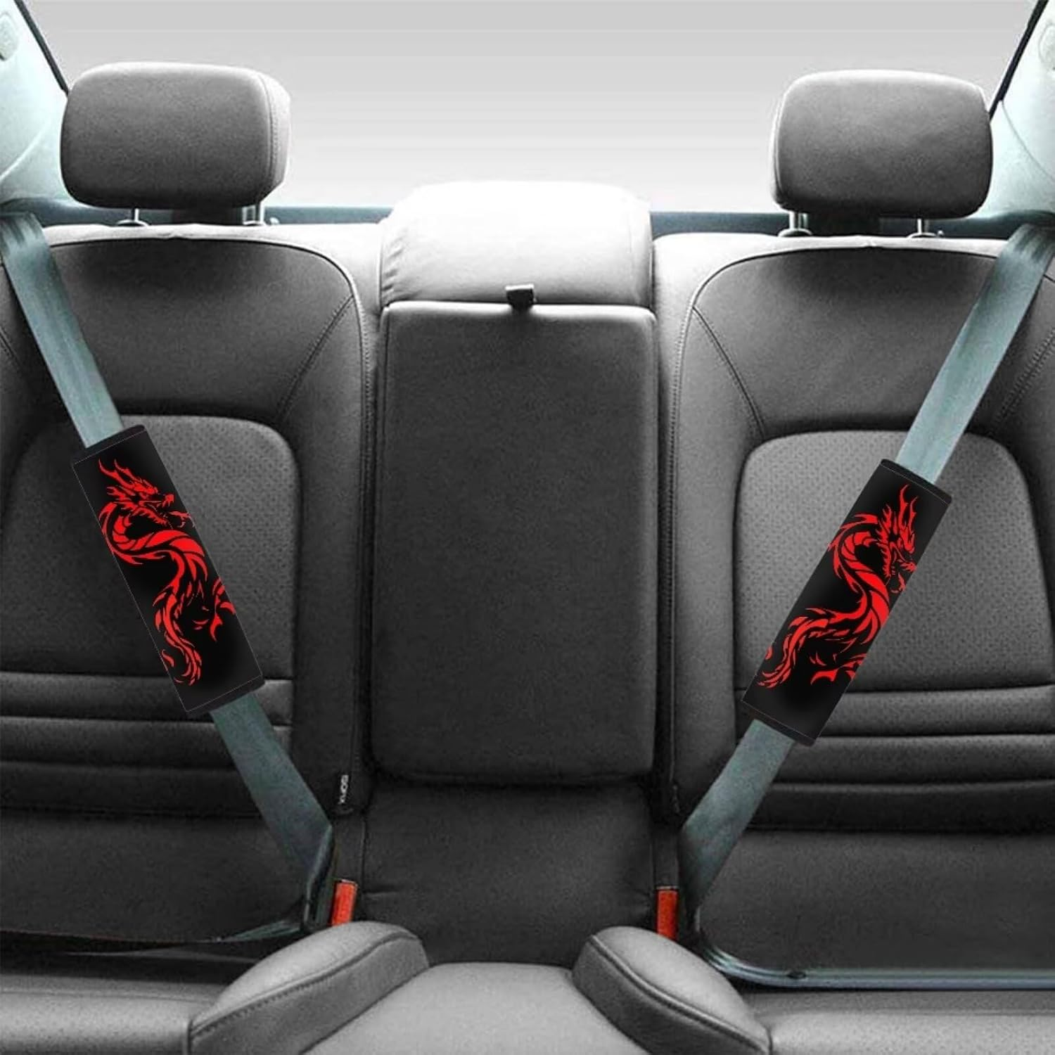 Forchrinse Red Dragon Car Seat Belt Cover Pads,Soft Seatbelt Shoulder Pads 2 Pack, Safety Belt Strap Pad Protector for Adults and Children - Moon Star image number 4