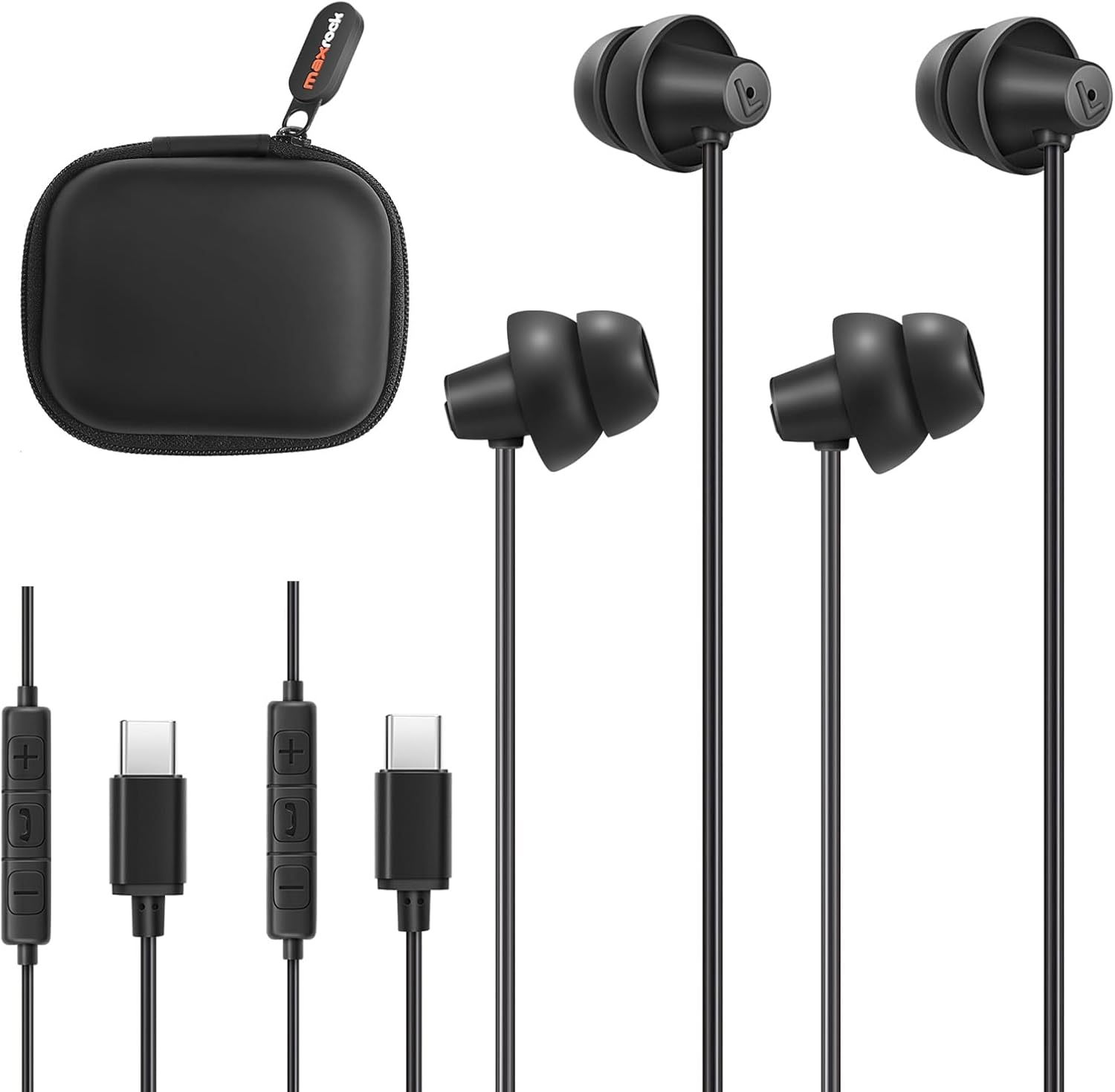 MAXROCK 2PCS Sleep Wired Headphones with USB-C Plug, Wired Ear Buds or Sleeping Earphones with Built-In Remote to Control Music, Phone Calls, and Volume for Iphone15, Samsung Android Phones image number 5