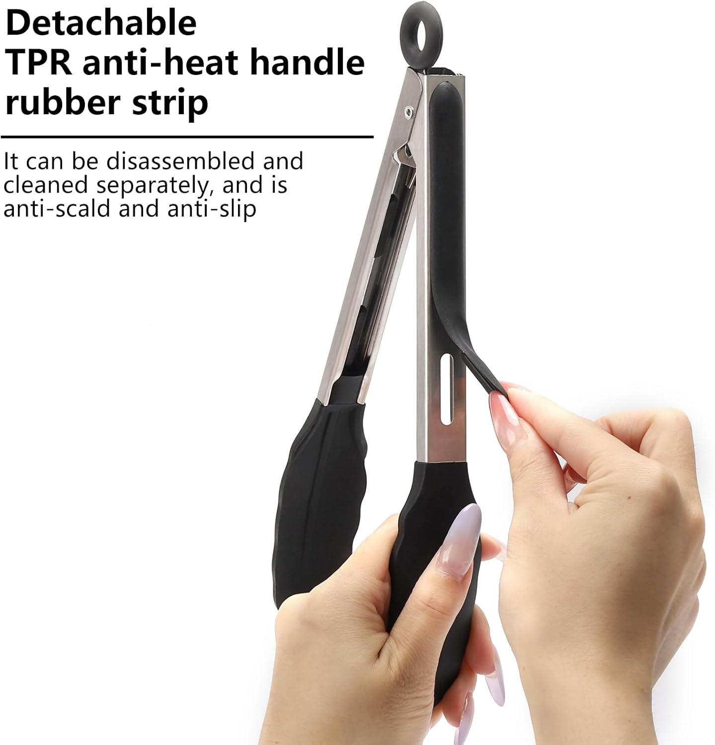 3 Pack Black Kitchen Tongs, Heat Resistant Silicone Tongs, Anti-Slip Stainless Steel BBQ Tongs, Kitchen Essentials for Cook, 7",9" and 12" image number 3