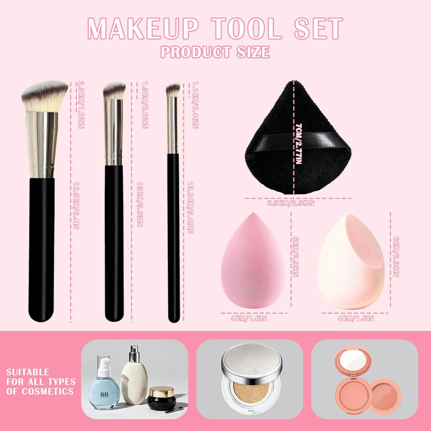 9-Piece Makeup Tool Set &ndash; Foundation Brush, Concealer Brush, and Beauty Blender for All-In-One Full-Face Base Makeup.