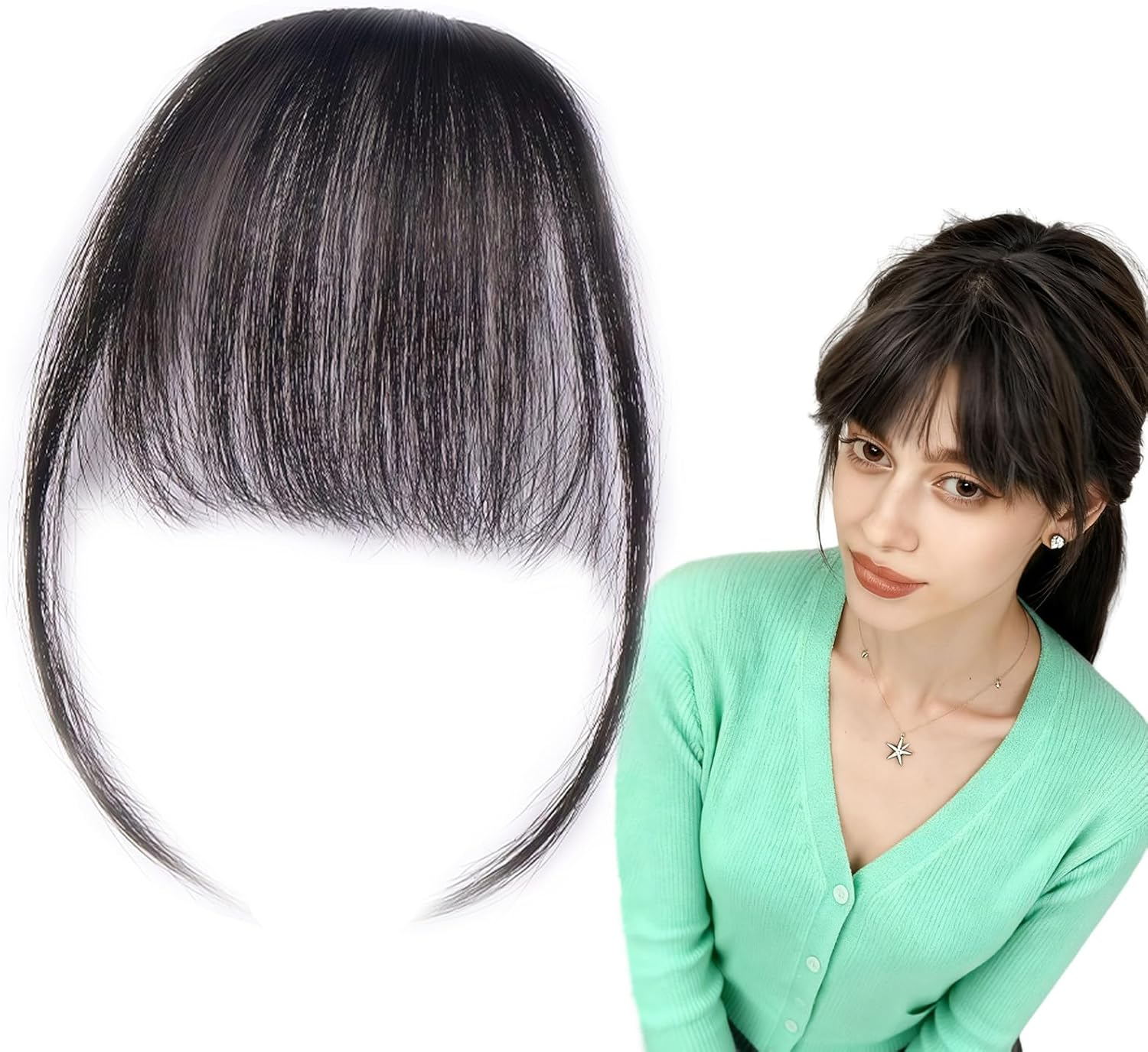 Tzylomirx Clip in Bangs Human Hair, Natural Looking Fringe Hair Toppers for Women, Clip-Hair Dim Bangs Hairpieces Clip on Fake Bangs Hair Extensions for Daily Use & Thin Hair image number 4