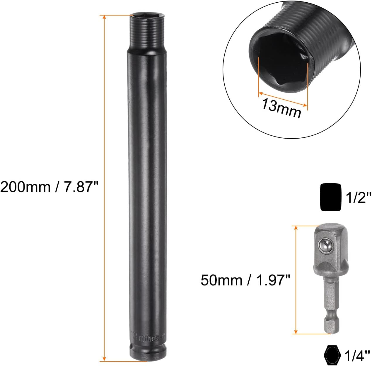 HARFINGTON Extra Long Hollow Socket, 13Mm X 200Mm Deep Well Impact Nut Driver with 1/4" Quick-Change Hex Shank Power Drill Adapter image number 3