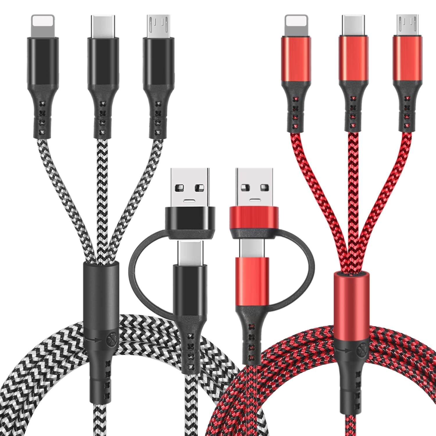 Multi Charging Cable, 1.2M Universal 5 in 1 Multiple USB Cable Fast Charging Cord with Type C/Micro USB/IP Port, Universal Charger for Cell Phone, Tablets, Samsung Galaxy, Huawei and More(2 Pack)