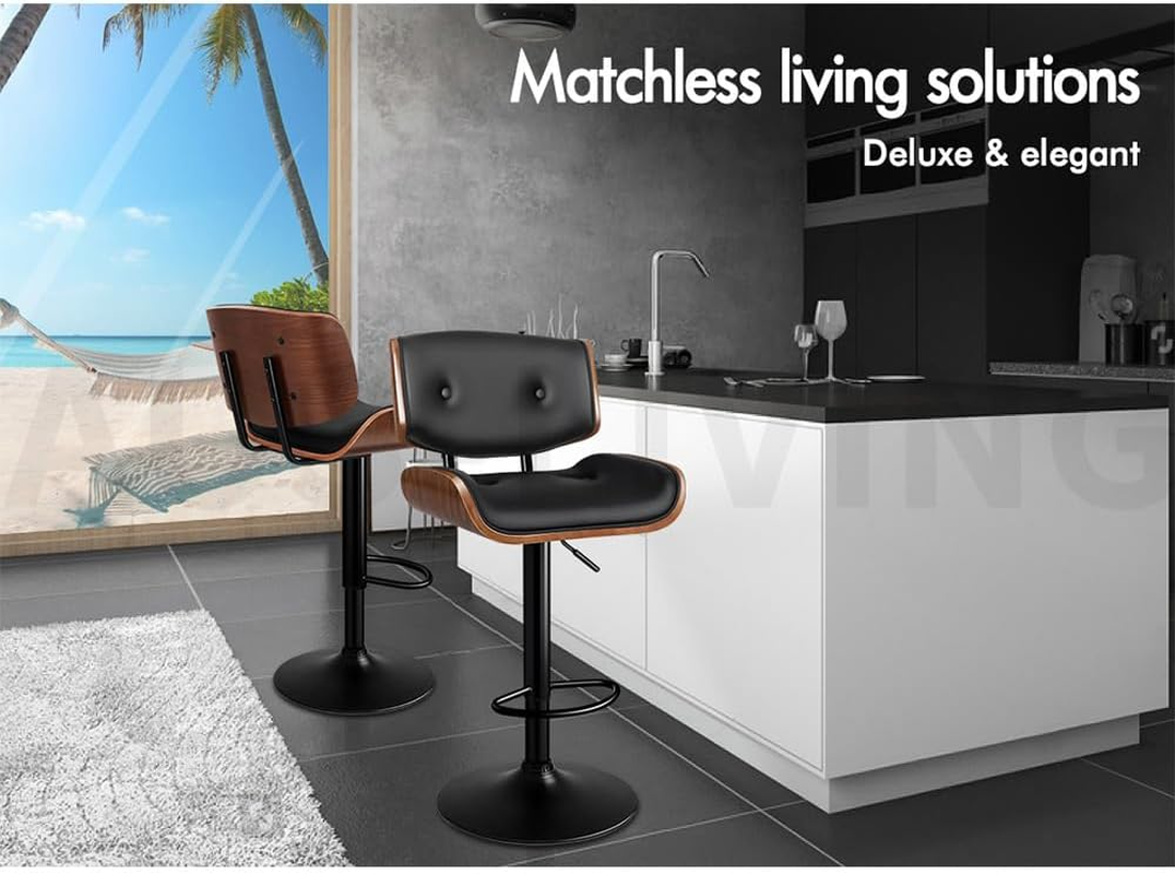 ALFORDSON Bar Stools, 2 Pcs Kayla Swivel Counter Barstool with Anti-Slip Floor Protector, Adjustable Kitchen Stool, Wooden Dining Chair in 62.5-84Cm Seat Height for Home Bar Dining Room image number 2