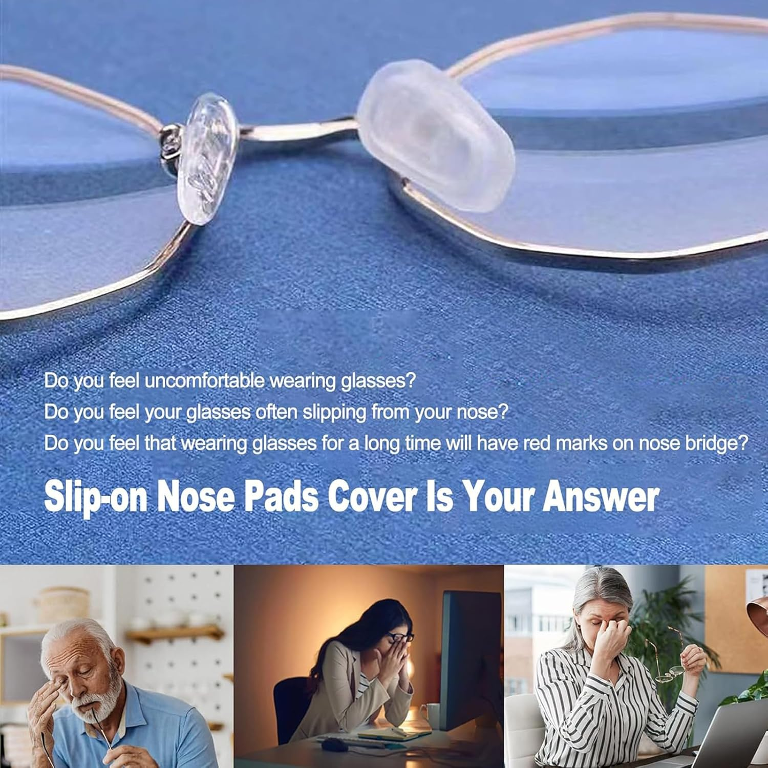 Itadaku 8 Pairs Eyeglass Nose Pad Covers, Slip-On Soft Silicone Anti-Slip Nose Pads for Glasses, Eyewear Repair Kit with Protective Nose Bridge Pads (White, L Size) image number 6