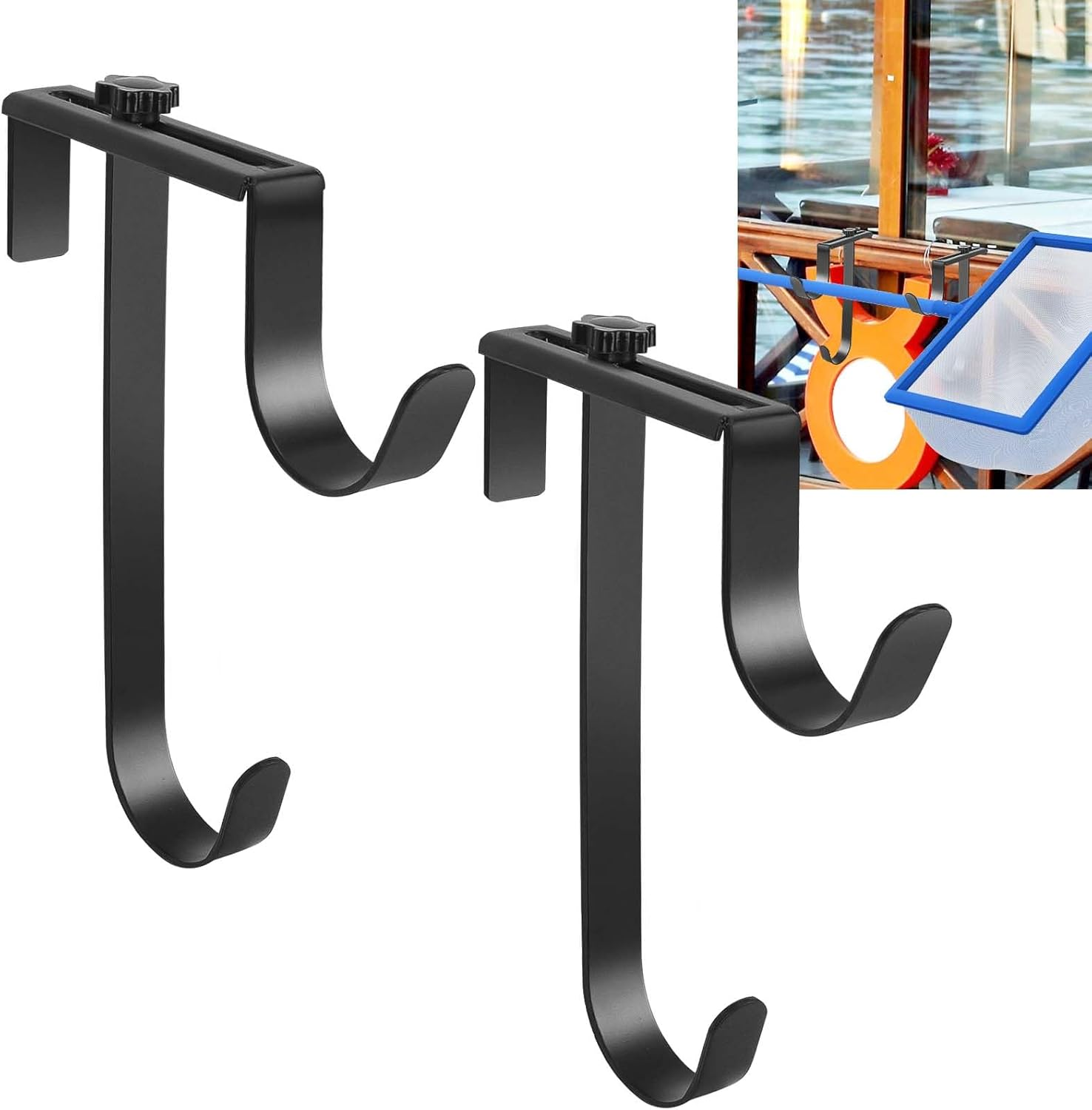 2Pcs Double Pool Pole Hooks, Adjustable Pool Pole Hanger, Metal Equipment Hooks for Hanging Pool Tool, Swimming Pool Accessories for Pool Fence,Wall Pool Tool Holder (Black) image number 6