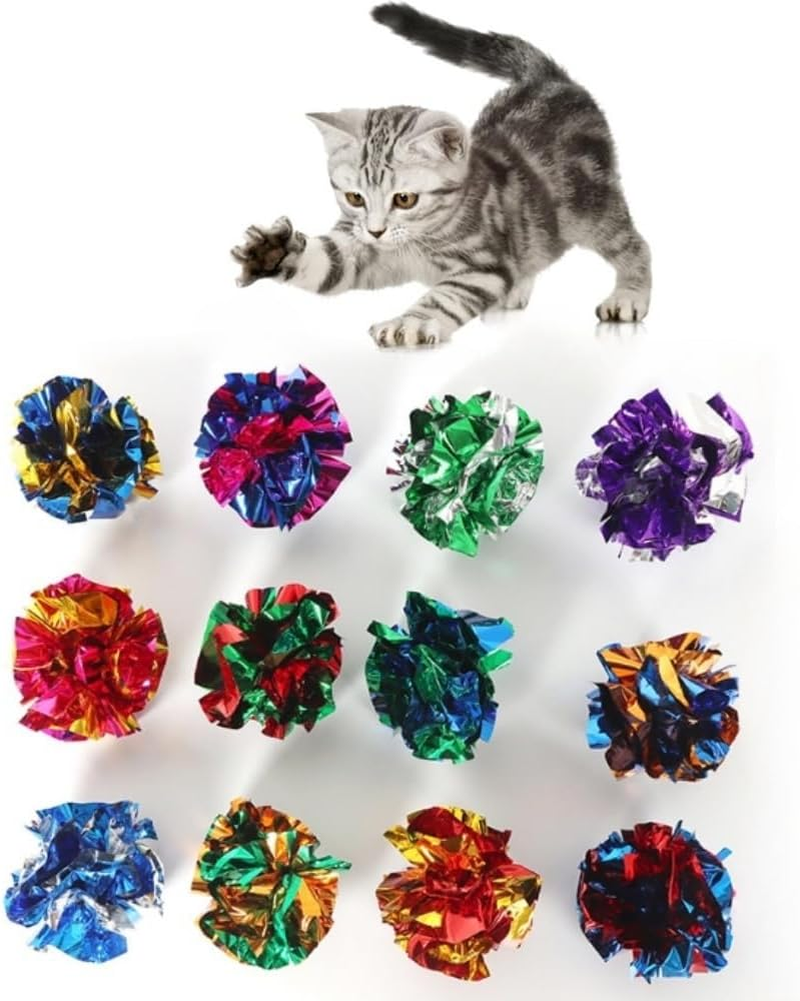 HIDOSNG 30 Pieces Colorful Cat Toys Rustle Sound Ball, Mylar Crinkle Balls, Cat Crinkle Balls Chew and Chase, Interactive Cat Toy Crinkle Ball Indoor to Keep Fit and Active image number 3