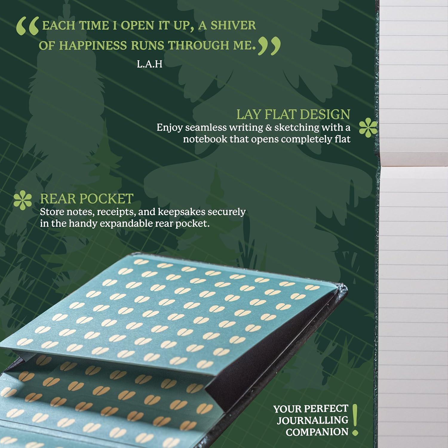 Dingbats A6+ Wildlife Green Deer Reporter Notebook - Plain Instead of Dingbats A6+ Wildlife Green Deer Reporter Notebook - Graphed image number 3