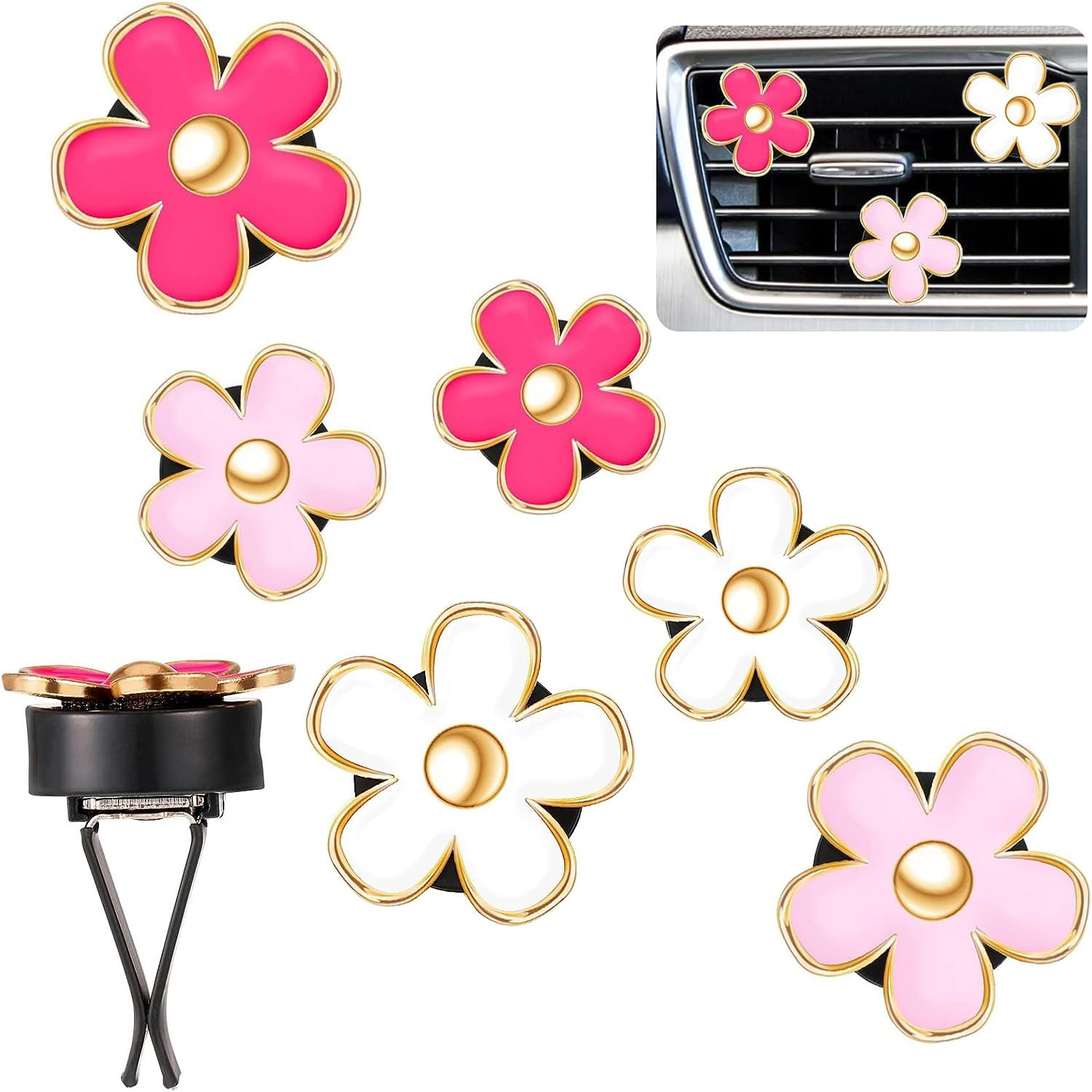 6 Pieces Cute Daisy Flower Air Vent Clip Air Conditioning Outlet Clip Car Decorations Car Accessories Interior Decor Charm for Women Girls image number 2