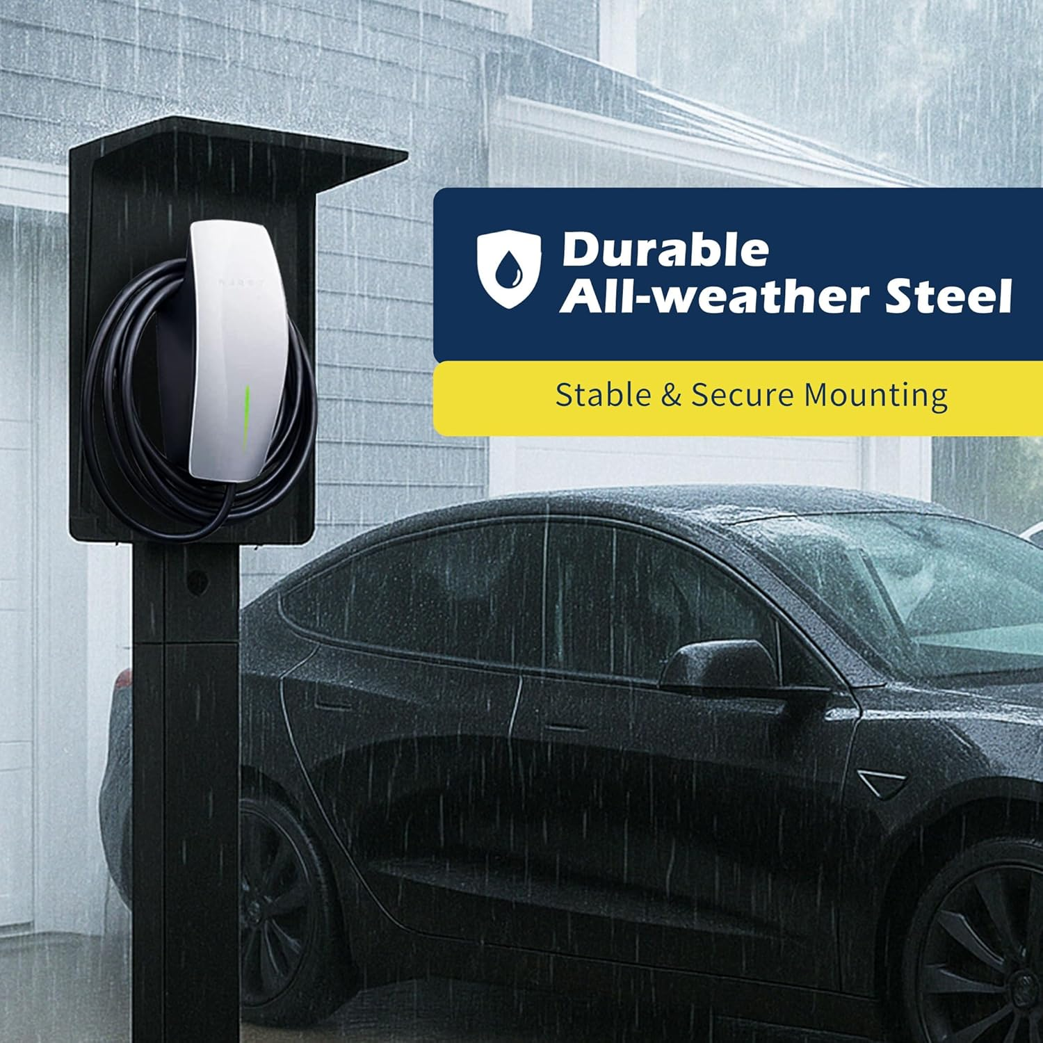 Ufixed Outdoor EV Charger Pedestal with Roof for Tesla Wall Charger & Mobile Connector, EV Charging Stand Post | Heavy Duty, Easy to Install, Durable