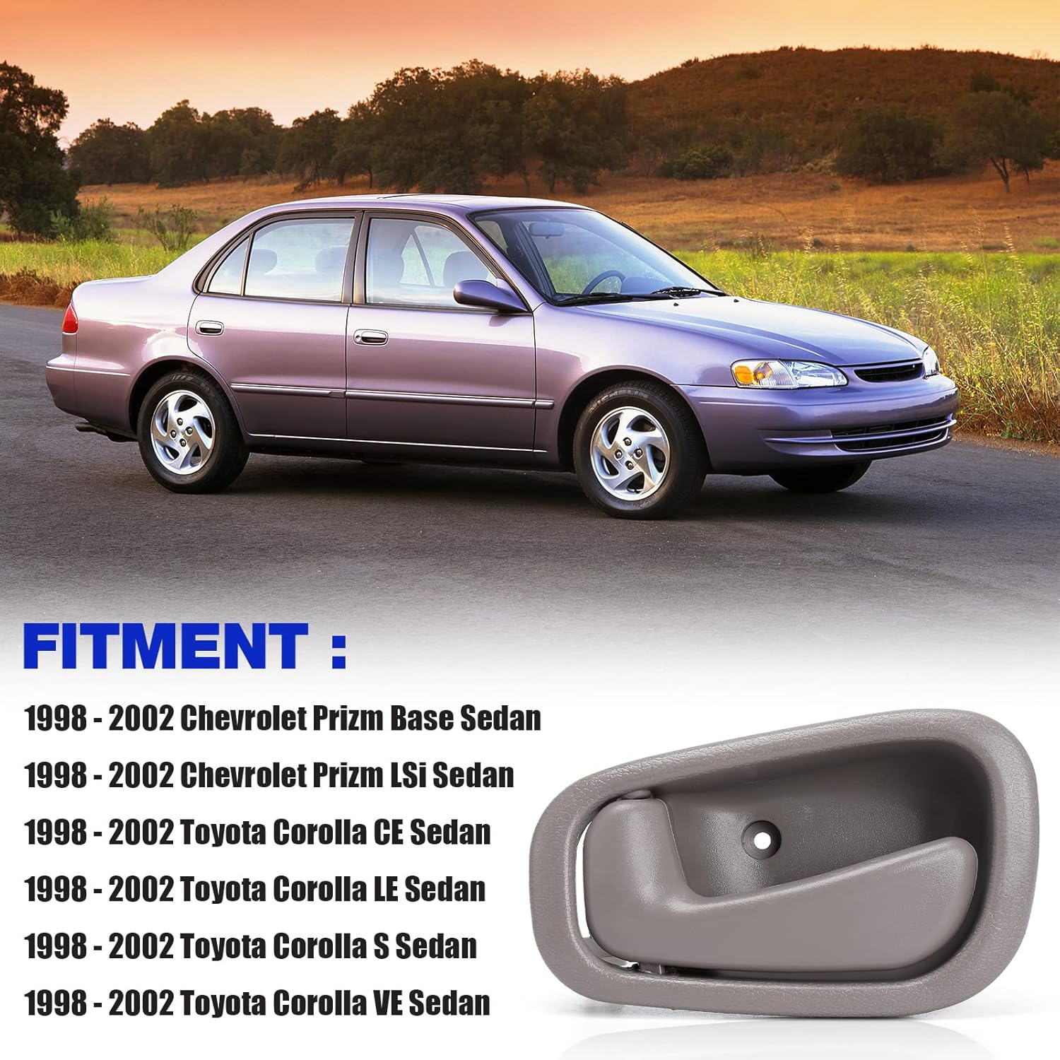 4Pcs Interior inside Door Handles, Automotive Replacement Parts for 1998 1999 2000 2001 2002 Toyota Corolla Chevy Prizm Manual Lock, Inner Door Handle Front/ Rear Driver & Passenger Side - Grey image number 1