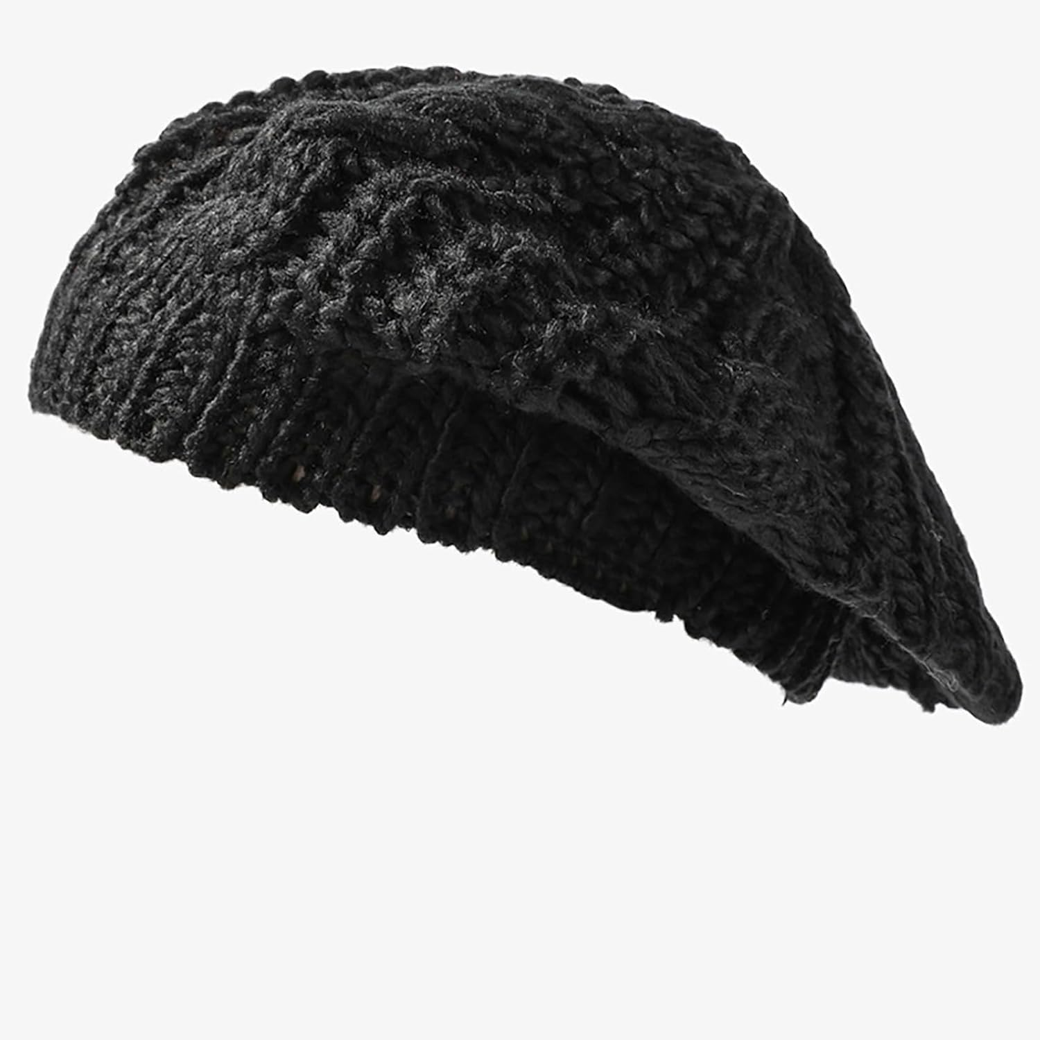 Slouchy French Beret Womens Knit Beret Hat Black Crochet Beret Hat Warm Knitted Hat Ladies Hats for Cold Weather Autumn Winter image number 3