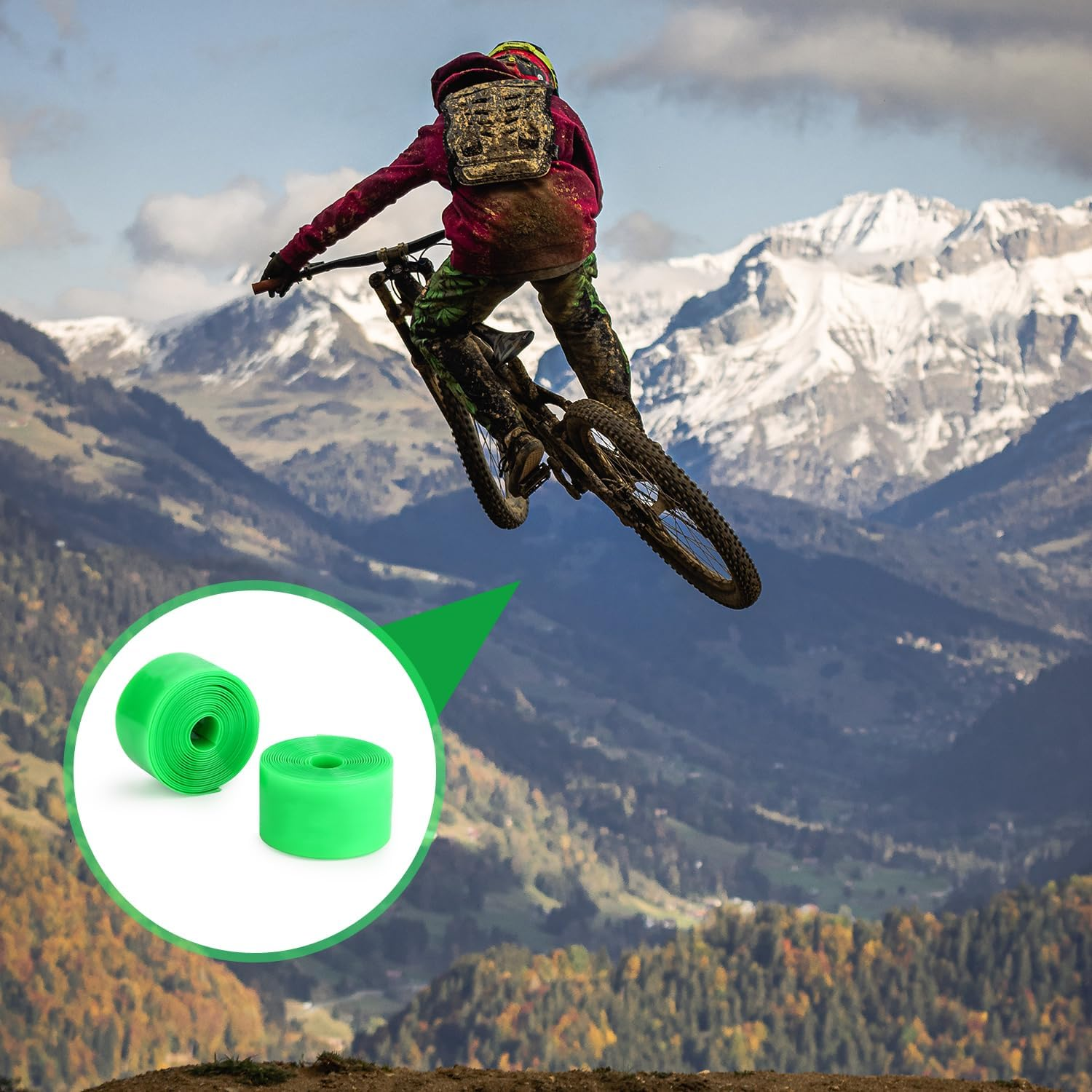 2Pcs Bike Tire Liner, Bicycle Tube Flat Protector Bicycle Rim Strip Rim Tape Accessories Compatible with 12" 16" 18" 20" 24" 26" 27.5" 29" (Green) image number 6