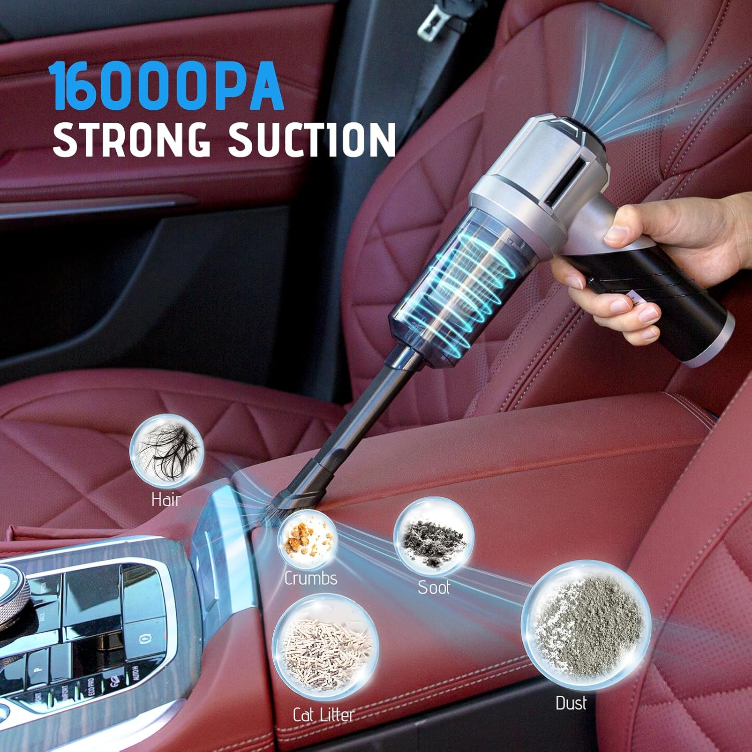 Car Vacuum Cleaner, 22000PA High Power Brushless Cordless Car Vacuum, Mini Foldable Portable Handheld Vacuum, 3 in 1 Compressed Air Duste with 30Mins Runtime for Car, Home, Office, Outdoor image number 4