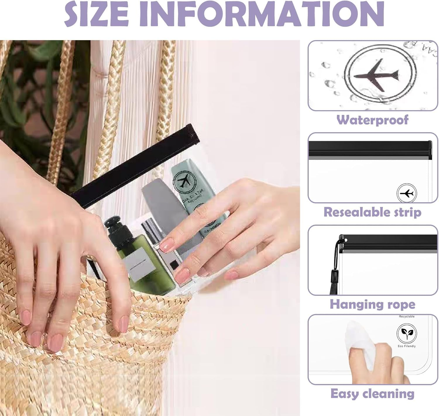 Travel Essentials,8 Pack Clear Travel Toiletry Bag - Airport Security Liquids Bags Pouches, Airport Liquid Bag TSA Approved, Travel Accessories Makeup Bags Holiday Essentials Luggage for Men Women image number 6