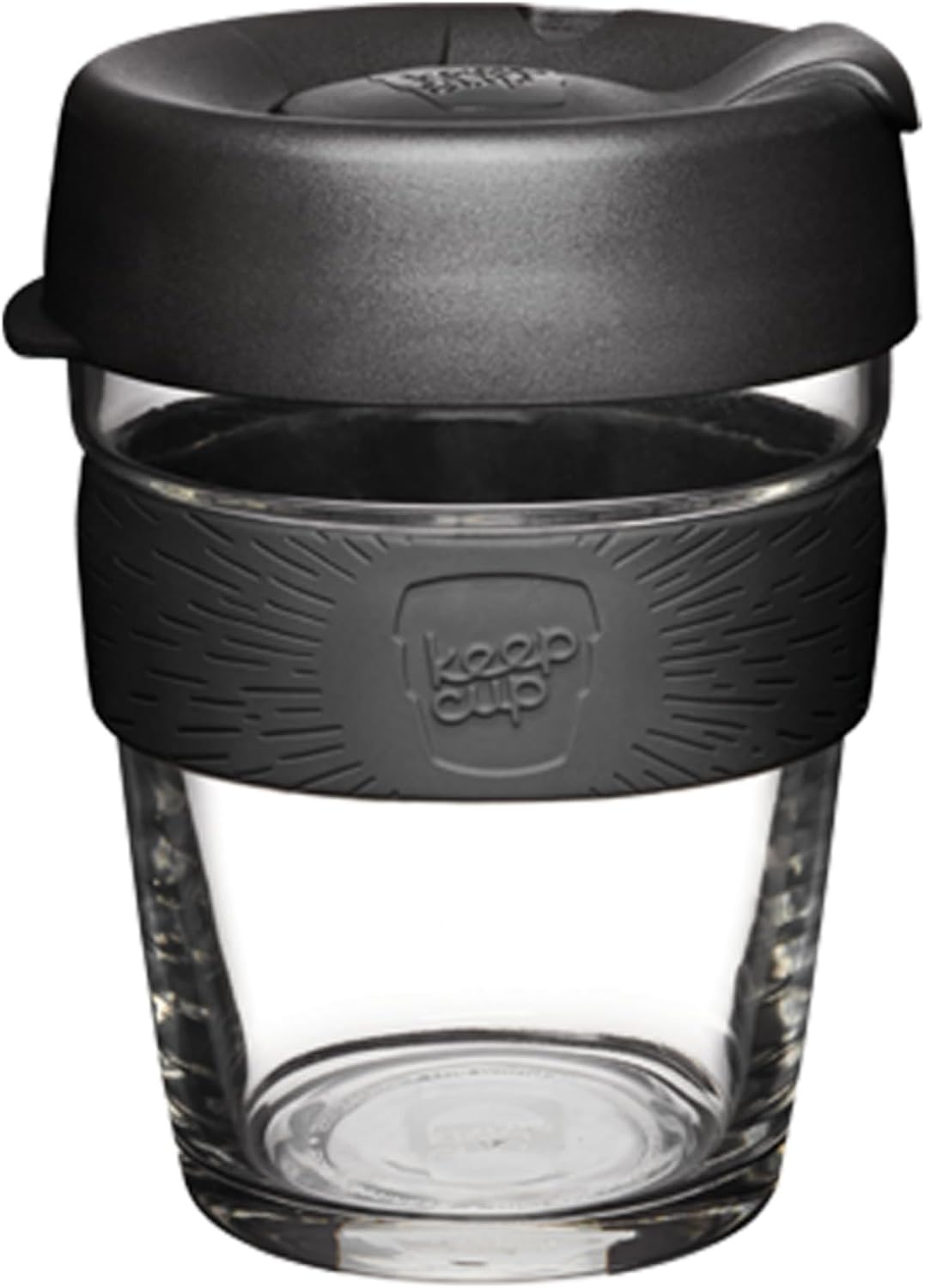 Keepcup Brew, Reusable Coffee Cup - Tempered Glass and Splashproof Sipper, M 12Oz/340Ml - Black
