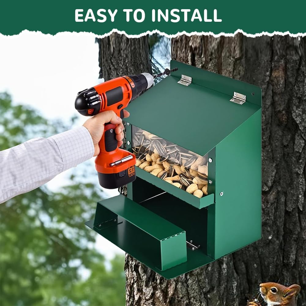 Squirrel Feeders for Outside, Features a Convenient Flip Lid, Large Transparent Bin, Funny Squirrel Houses Outdoors Picnic Table for Squirrels, Chipmunks and Other Small Wildlife image number 1