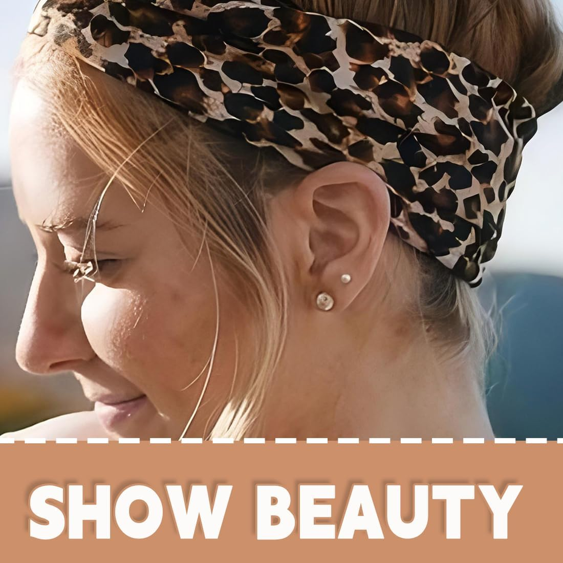 GGUFAY Pack of 4 Summer Elastic Headbands, Women'S Headband, Elastic Wide Headband, Cotton Cross Headband, Non-Slip, for Short Hair, Yoga, Workout, Running, Sports (Leopard) image number 4