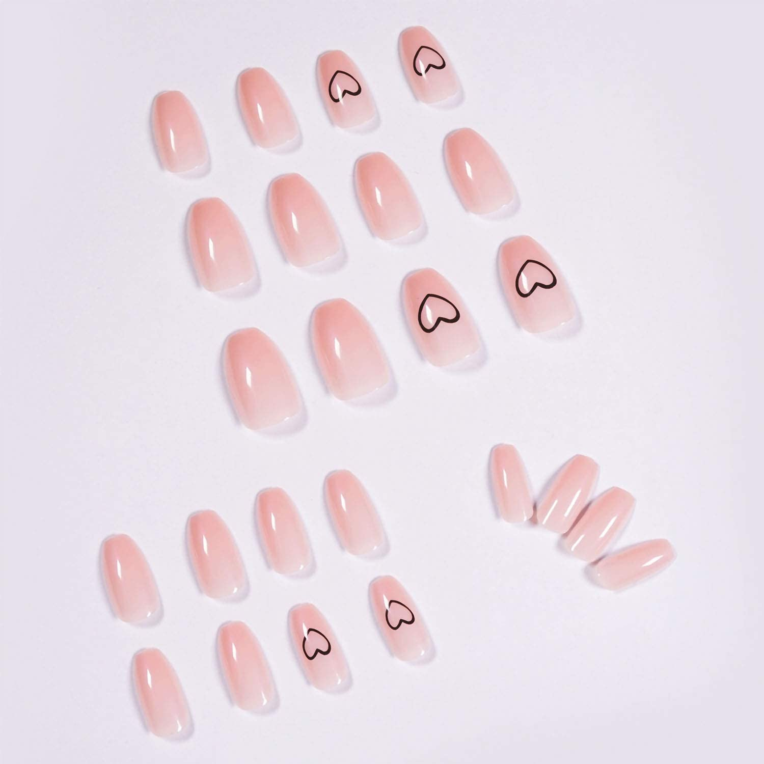 Nude Pink Heart Press on Nails 24PCS Glossy Full Cover Medium Coffin Artificial Fake Nail Love Style Design Nails for Women and Girls Party Salon image number 3
