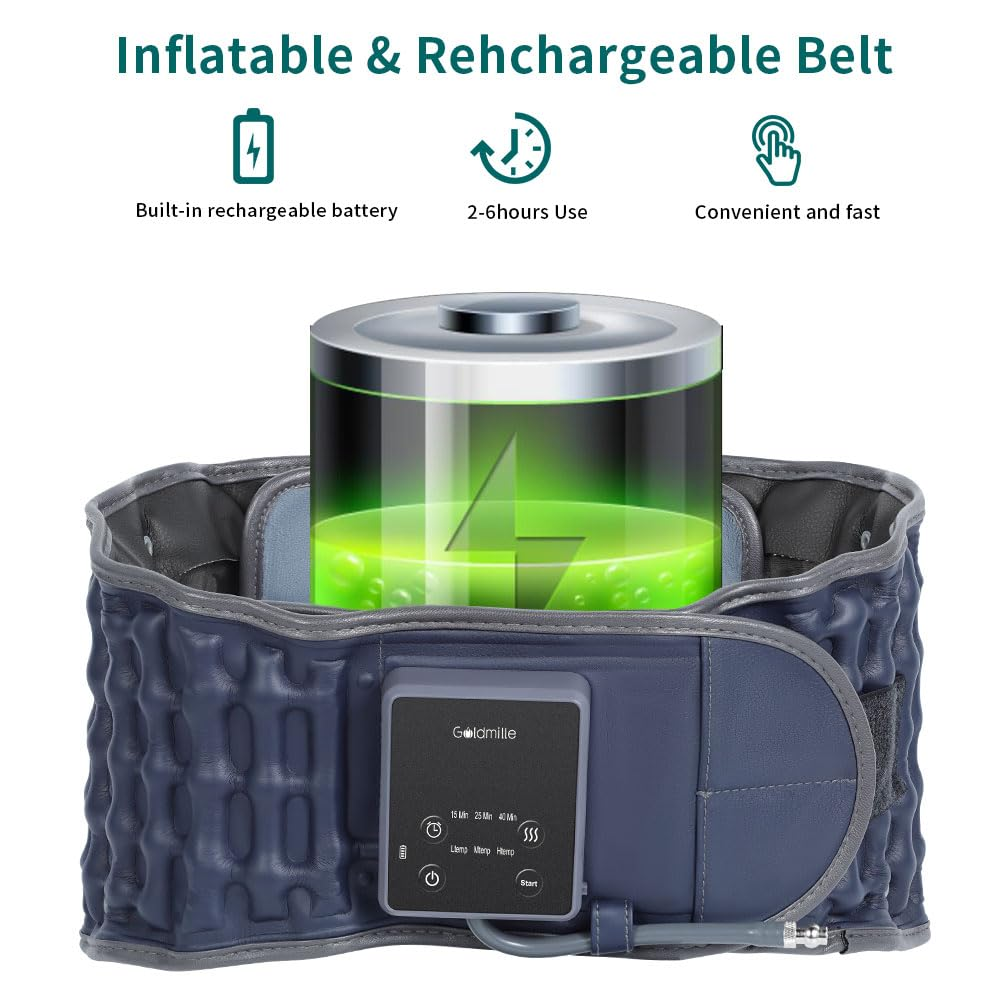 Heated Back Massager Belt Inflatable for Instant Back Pain Relief Lumbar Decompression Belt with Heating & Vibration, Operated by Rechargeable Battery, Fits 29-49 Waist image number 1