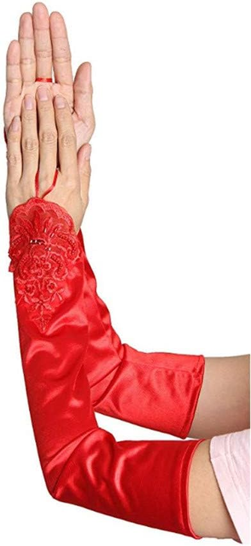 CENZICOM Women'S Lace Satin Bridal Party Fingerless Gloves Sequins Elegant - Black image number 2