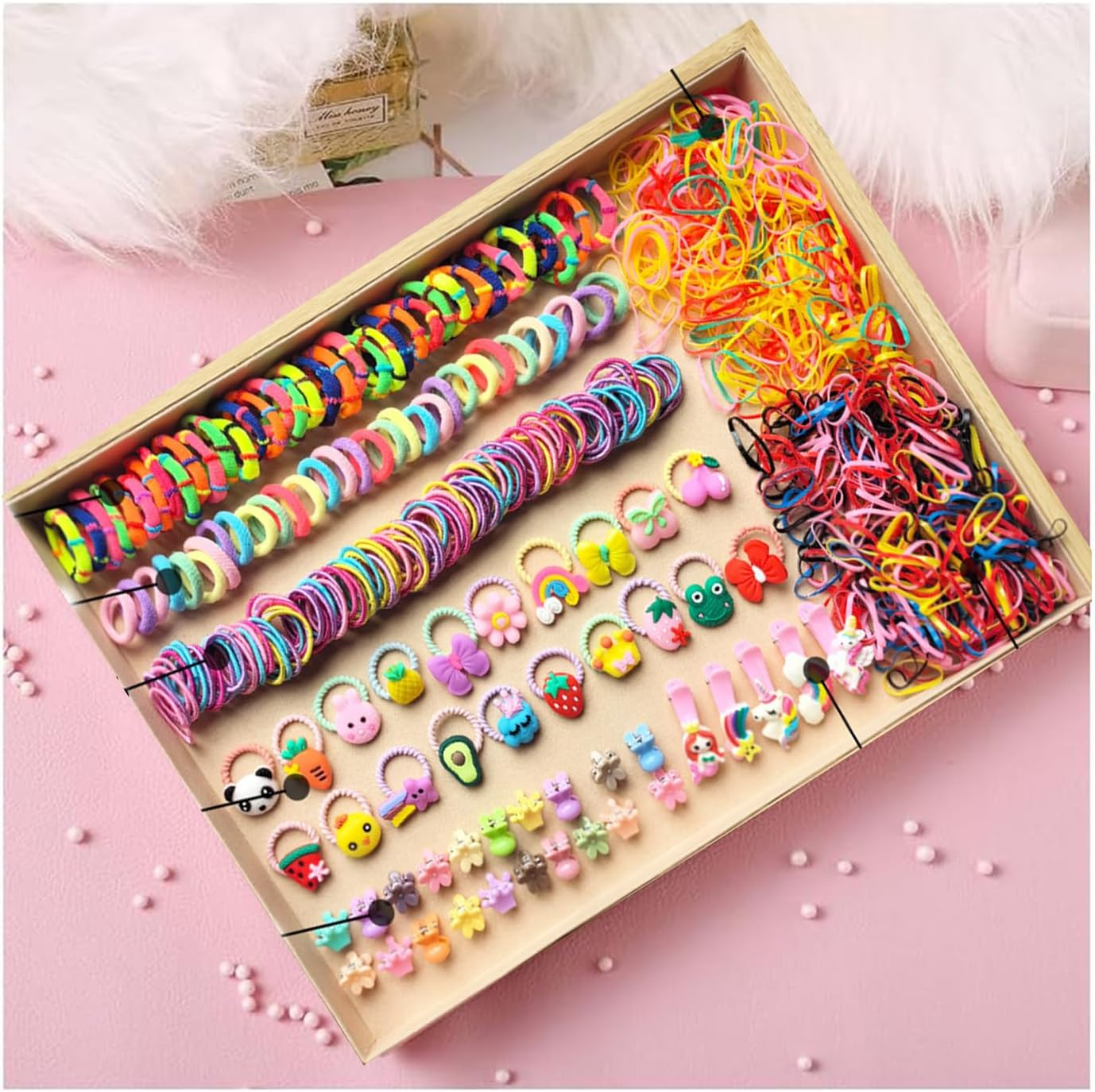 885 PCS Baby Hair Clips Accessories Set，Colorful Kids Hair Ties, Soft Hair Tie Gift Box, with Elastic Girls Hair Accessories Small Rubber Band Ponytail Holder