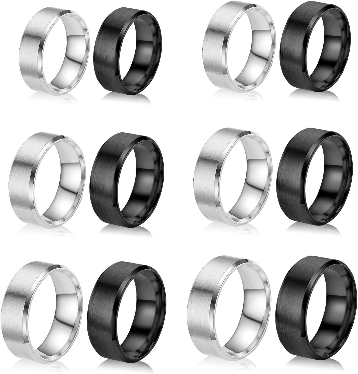 Happtkey 18PCS Stainless Steel Blank Core Ring 8Mm Plain Inlay Finger Rings round Solid Metal Band Size 6/7/8/9/10/11 Comfort Simple Brushed Matte Polished Silver Wedding Ring for DIY Jewelry Making - 12Pcs - Blue image number 7