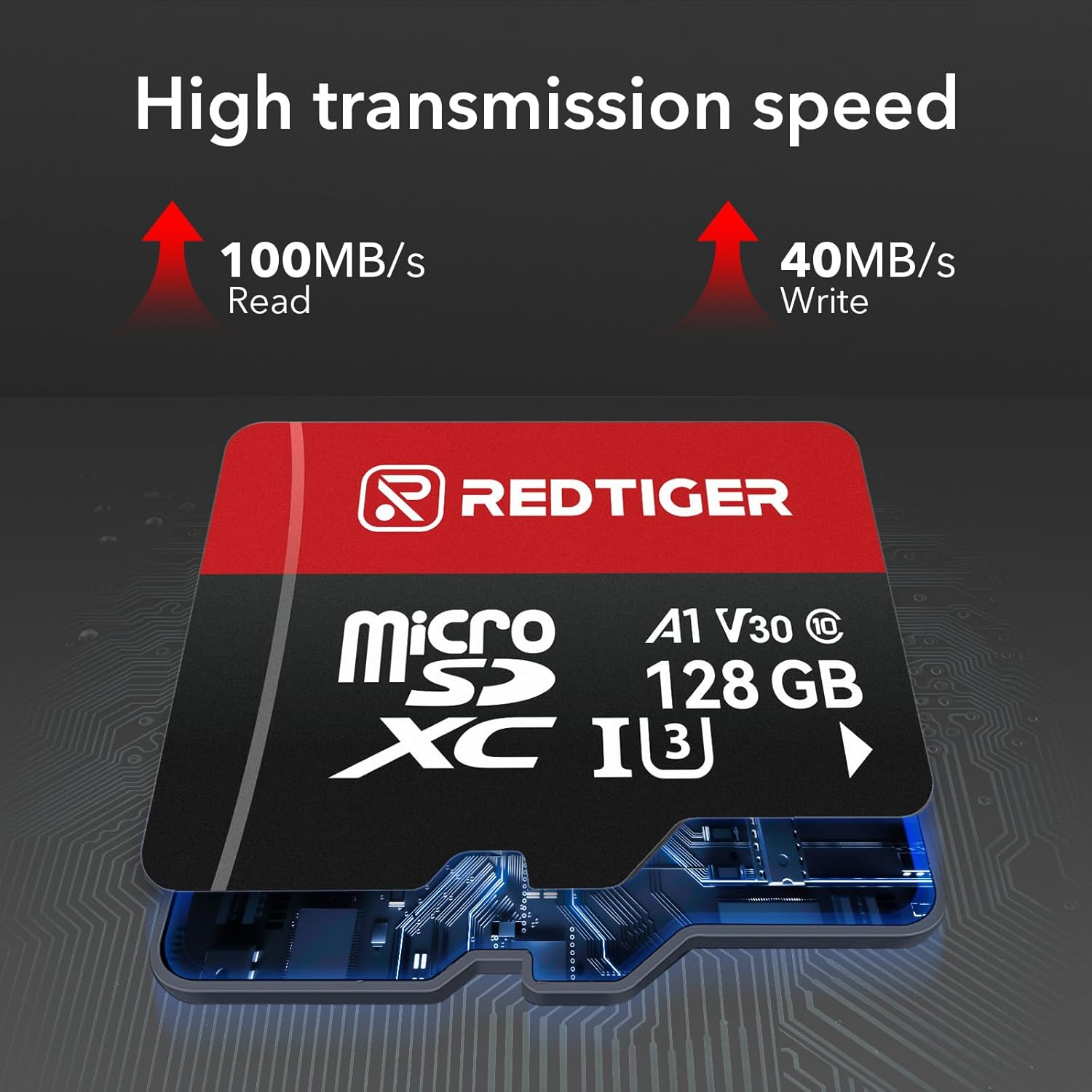 REDTIGER High Speed 128GB Micro SD Card with Adapter, Microsdxc UHS-I Class 10, U3, V30 A1, Support for Dash Cam and 4K Video Recording, Compatible Only with F7NP & F7N Touch