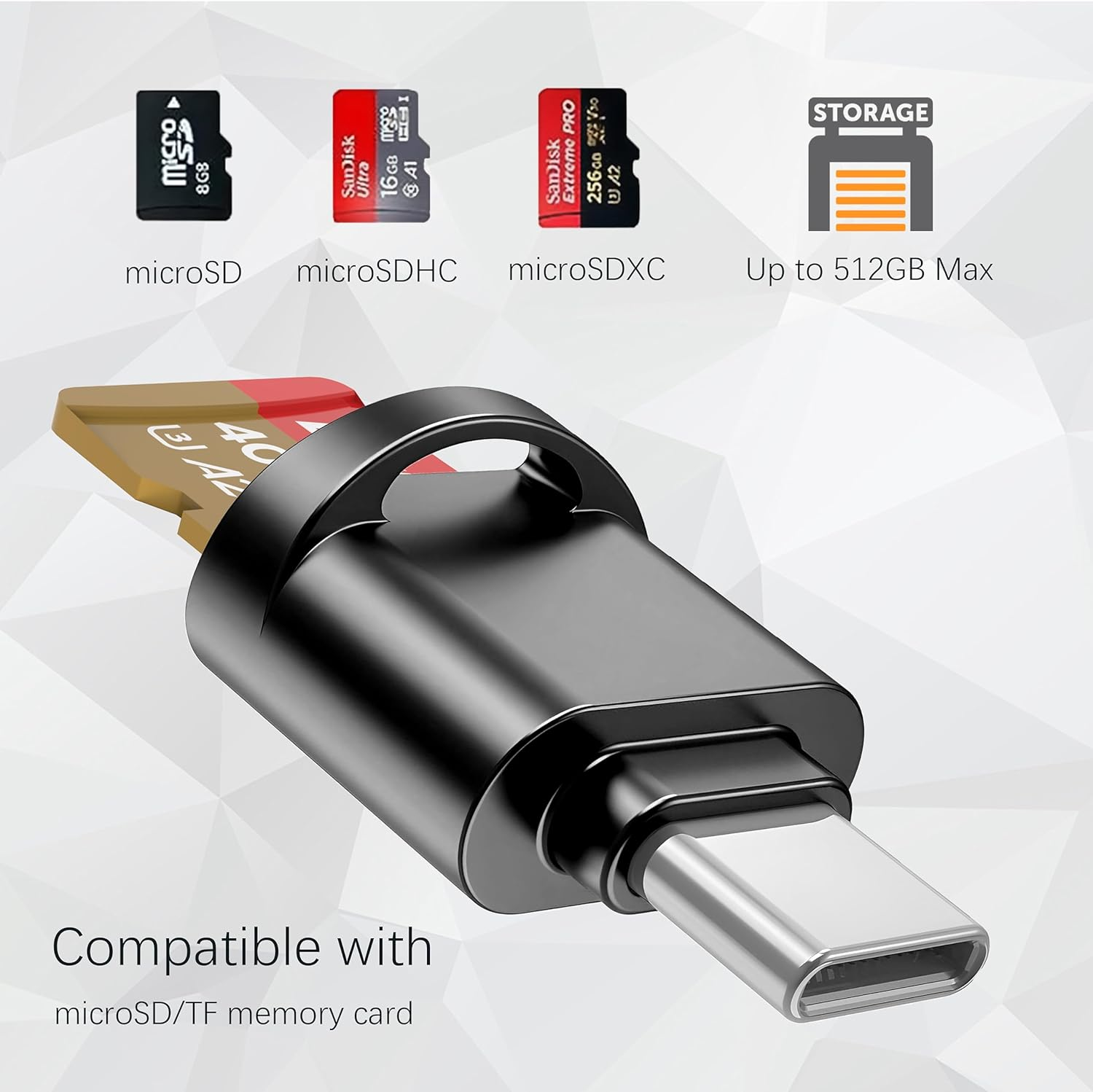 Wansurs USB-C Micro SD Card Reader for Android, Micro SD Card to Type-C Adapter, USB C Card Reader for Camera Memory Card with Keychain, Card Reader for PC Android Phone (Black) - Black,Blue image number 4