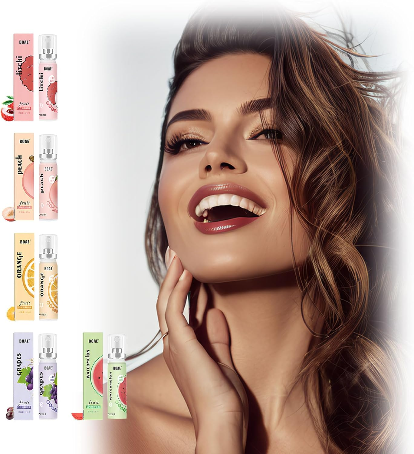 5 Pack Long-Lasting Mouth Spray,5 Fruits Flavors 20Mlbreath Spray, Apply to Fresh Breath and Oral Hygiene Care (Peaches, Lychees, Grapes, Oranges, Watermelons) image number 1
