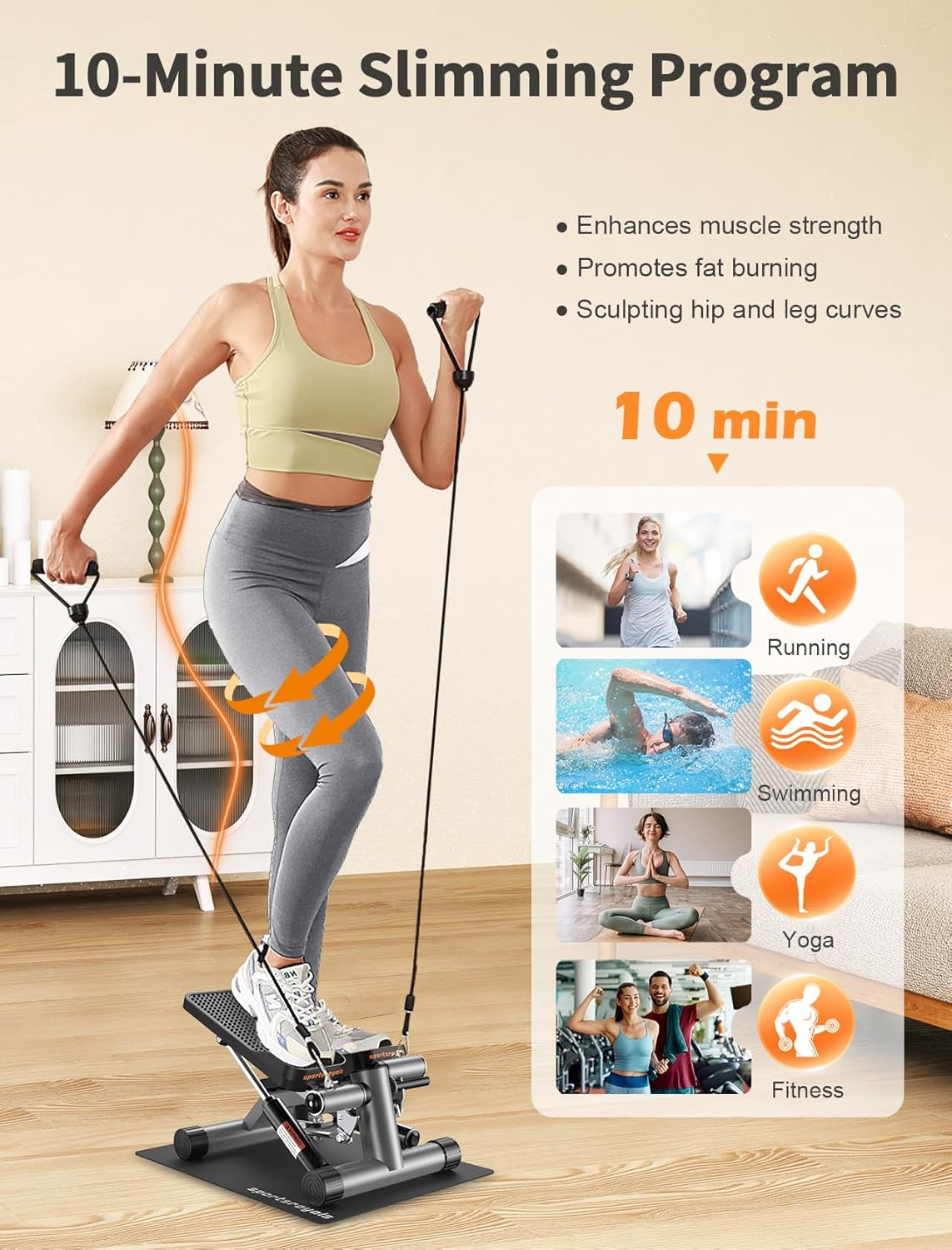 Sportsroyals Stair Stepper for Exercise, Mini Steppers with Resistance Band, Hydraulic Fitness Stepper Exercise Home Workout Equipment for Full Body Workout, 330Lbs Weight Capacity image number 5