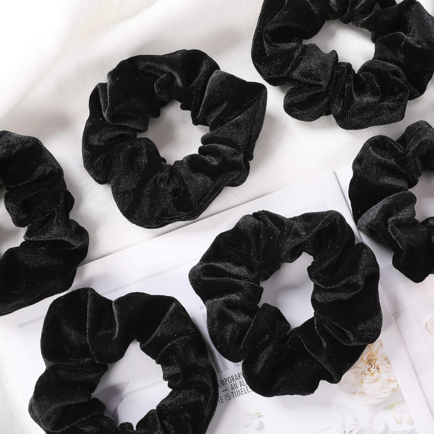 IVARYSS Scrunchies for Women, 12 Pcs Black Velvet Scrunchies for Hair, Soft Ponytail Holder for Girls, Classic Elastic Hair Bands image number 2