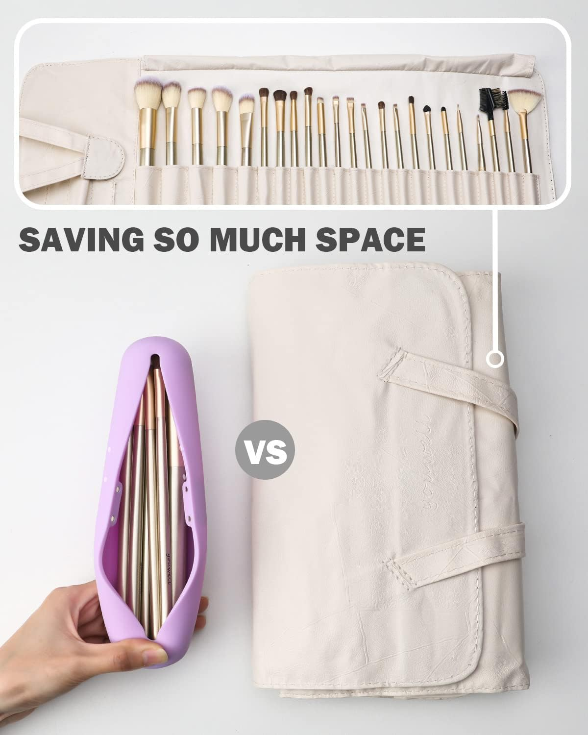 BEZOX Travel Makeup Brush Holder with Strong Magnetic Buckle, Silicone Make up Brush Pouch Case, Cosmetic Brush Mini Bag - Violet image number 1