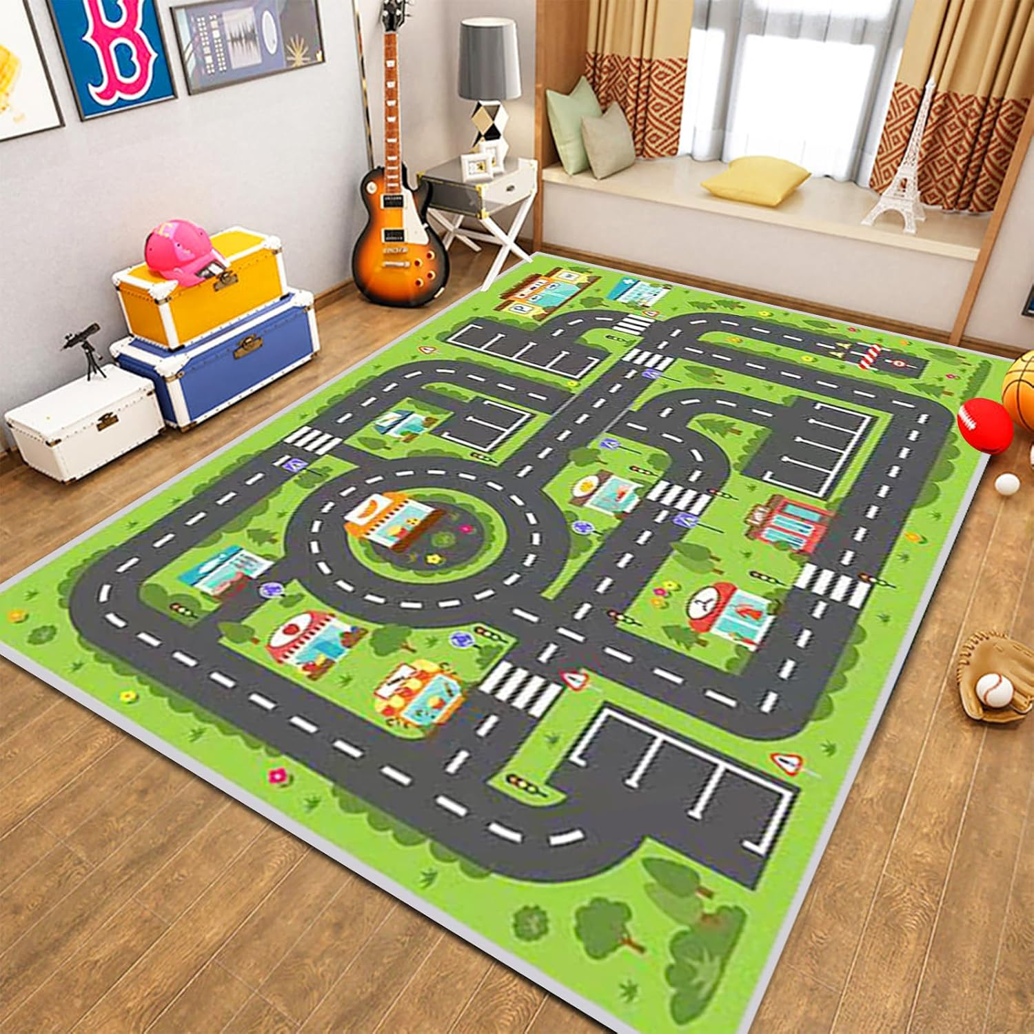 Kid'S Play Mat 200 X 300Cm Extra Large Playmat Non Slip Have Fun City Life Road Map Car Play Mat Study Activity Centerpiece Learning Education Area Rug for Bedroom Playroom Decor (Road 5, 200X300Cm)