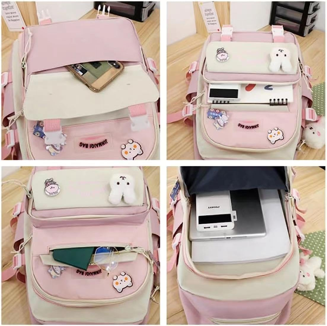 5 Pcs Cute Aesthetic Backpack Set with Pins and Pendant Kawaii Japanese Backpack College Laptop Bookbag Preppy Backpack image number 1