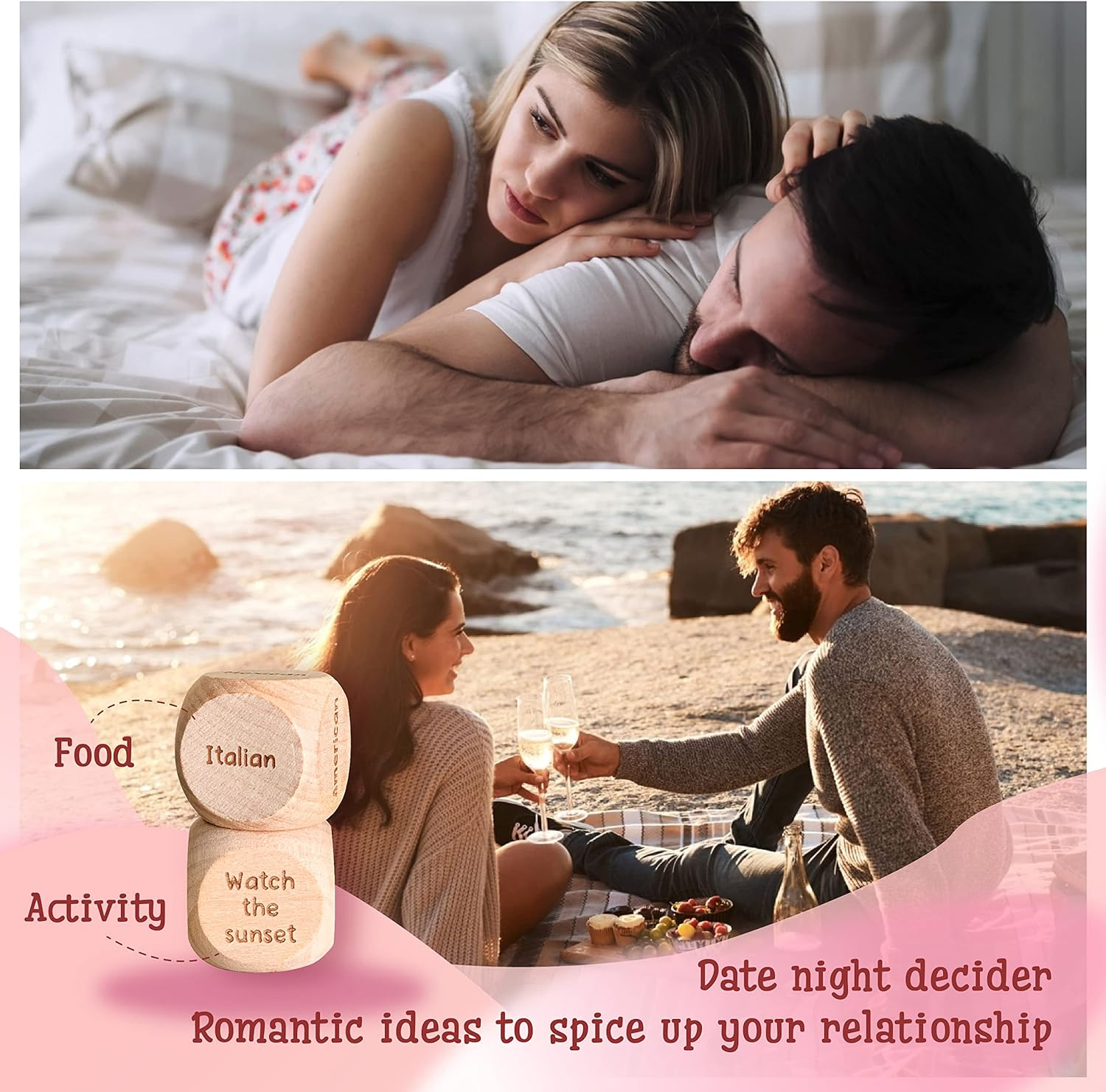 Stofinity Date Night Dice for Couples - Food Dice Game, Take Out Dice, Funny Anniversary Wooden Gifts for Him Her, What to Watch Decision for Movie Dice, Romantic Wood Couple Date Night Ideas image number 5