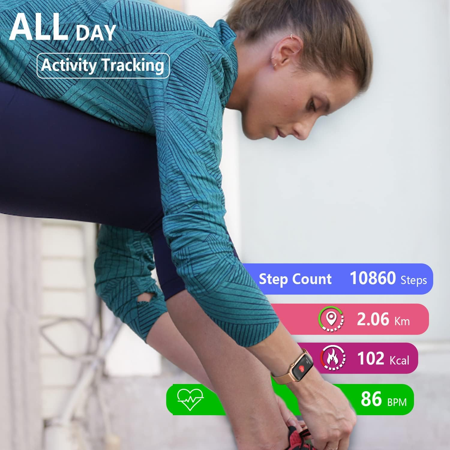 FITVII Slim Fitness Tracker with Blood Oxygen, Blood Pressure, 24/7 Heart Rate and Sleep Tracking, IP68 Waterproof Activity Trackers and Smart Watches with Step Tracker, Pedometer for Women Men image number 6